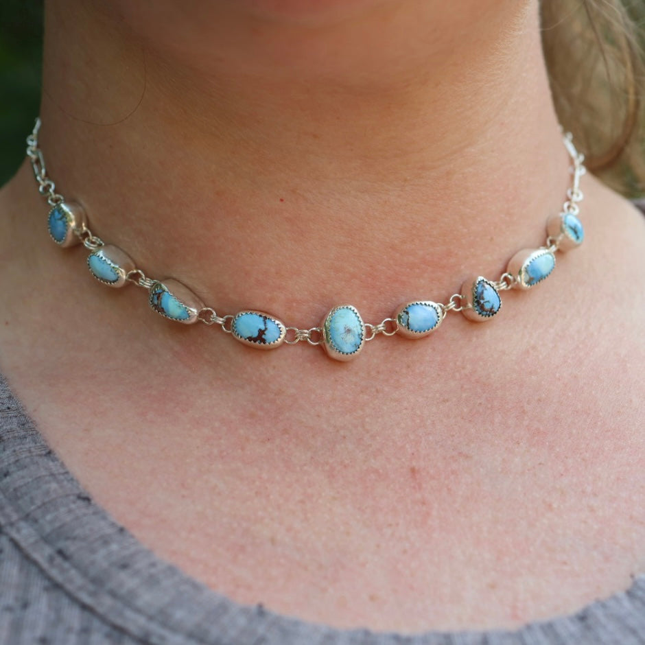 Golden Hills Turquoise Choker Necklace in Sterling Silver | Colorful Turquoise Statement — One of a Kind