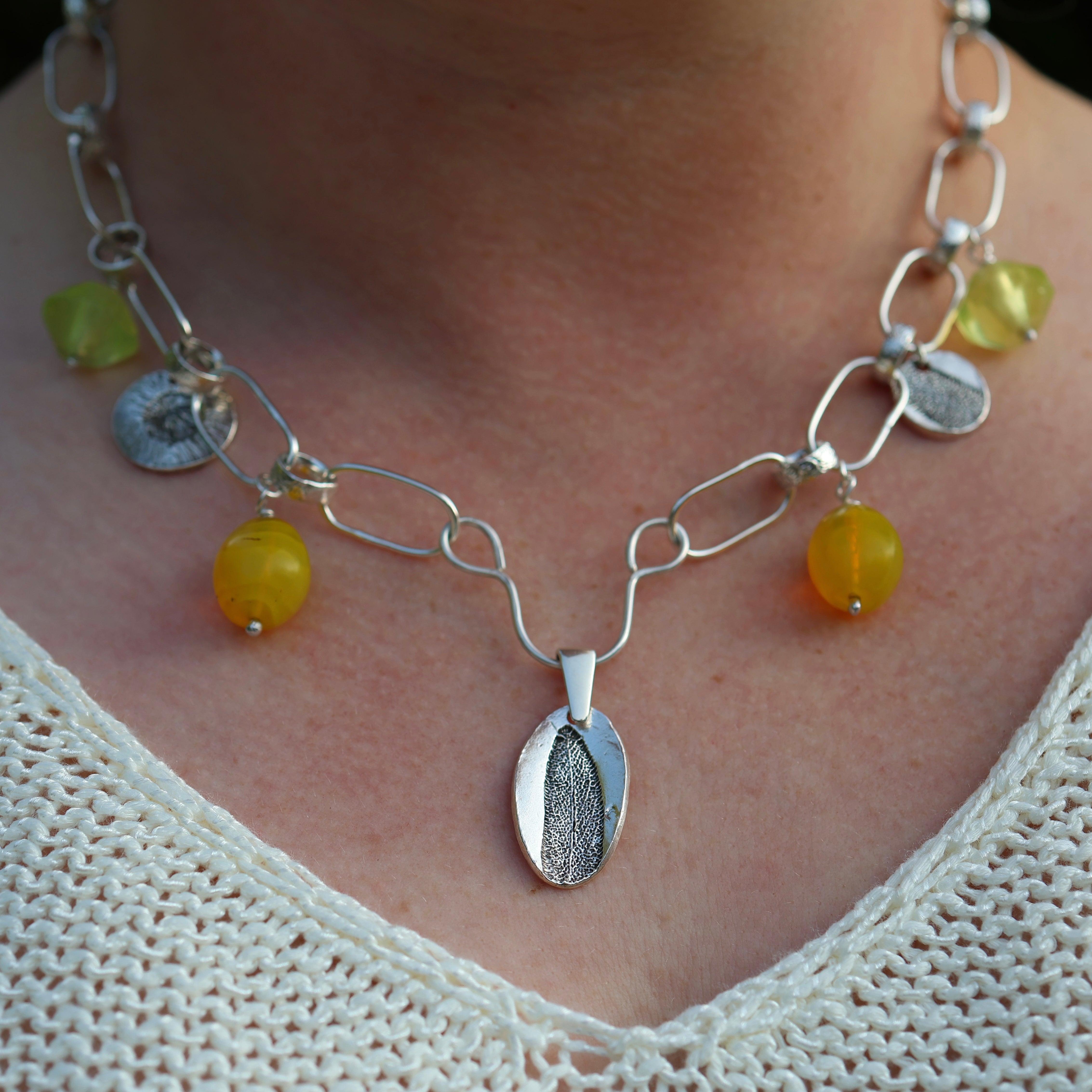 Sage Chain Necklace in Sterling and Fine Silver | Handcrafted Botanical Statement Chain— One of a Kind