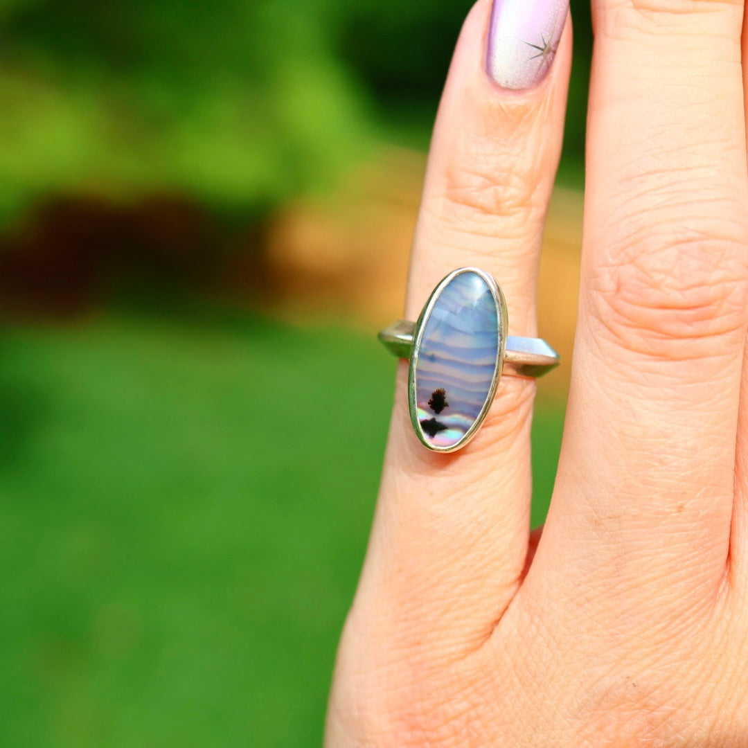 Montana Agate & New Zealand Abalone Ring | Statement Pinky Ring | Size 3.25-3.75