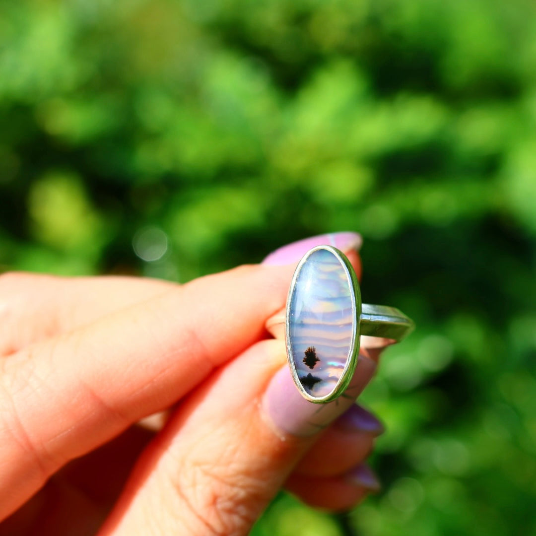Montana Agate & New Zealand Abalone Ring | Statement Pinky Ring | Size 3.25-3.75
