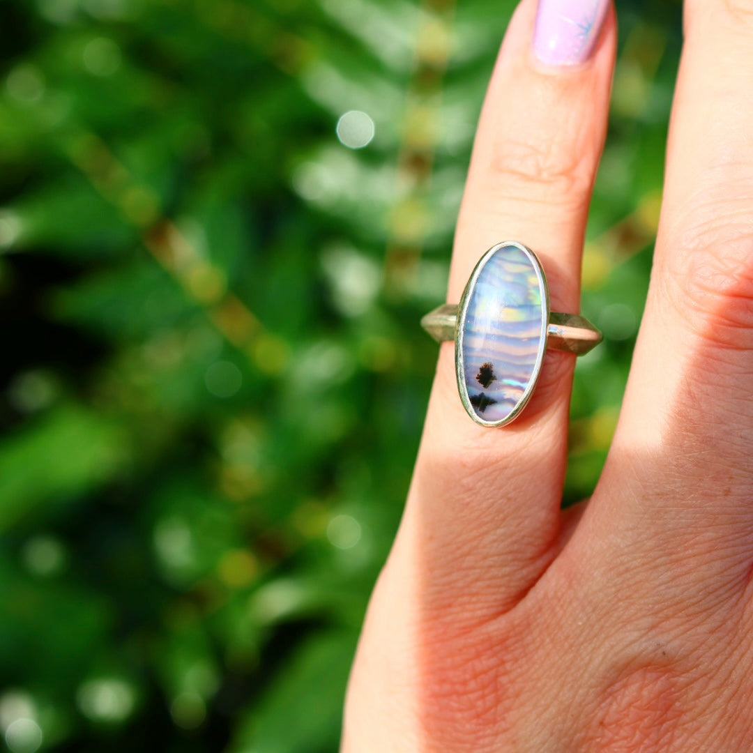 Montana Agate & New Zealand Abalone Ring | Statement Pinky Ring | Size 3.25-3.75