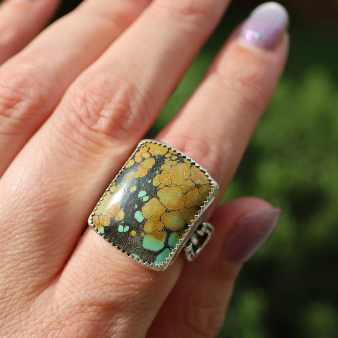 Turquoise Barrel Ring with Horseshoes (Size 7.5-8)