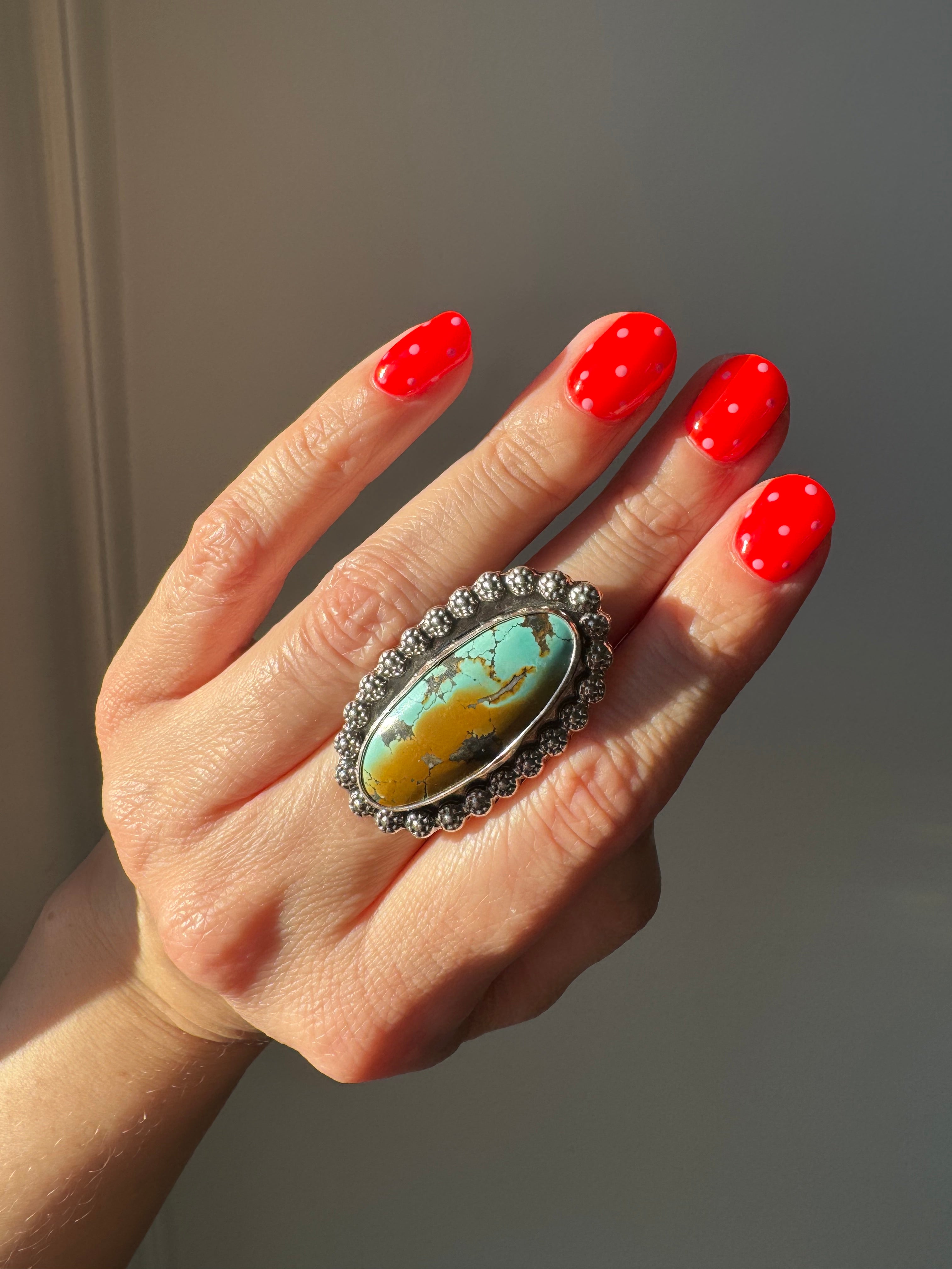 Turquoise Surfboard Ring in Sterling Silver | Berry Wire  Border — Ready to Ship, One of a Kind