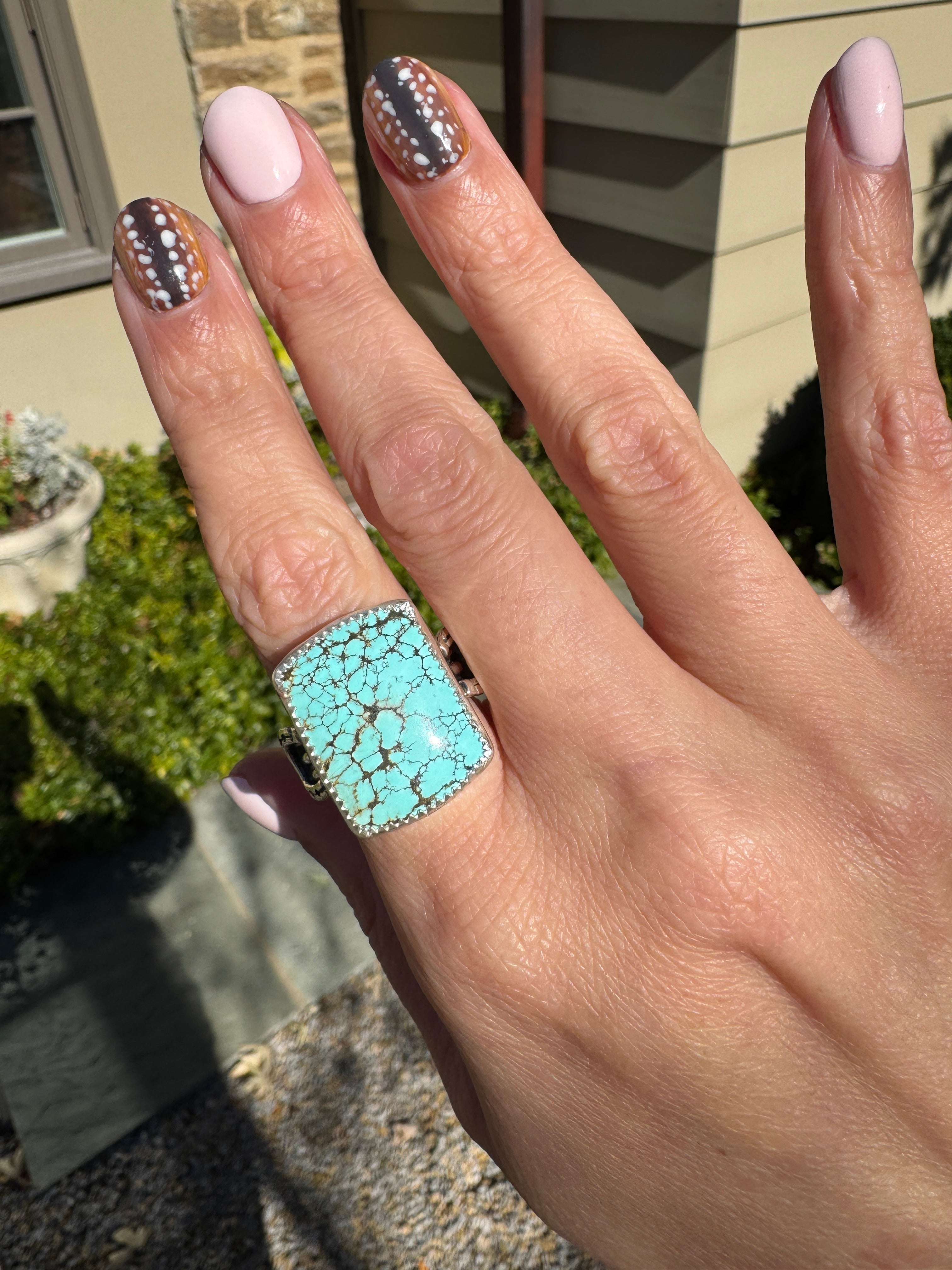 Americana ring. Southwest style turquoise with sterling silver horseshoe. Western rodeo cowboy style jewelry