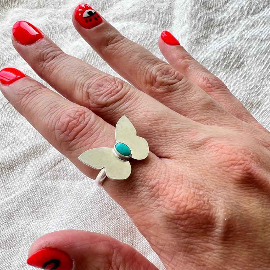 Carriage House Jewelry | Butterfly Ring with Carico Lake Turquoise (Size 5.25)