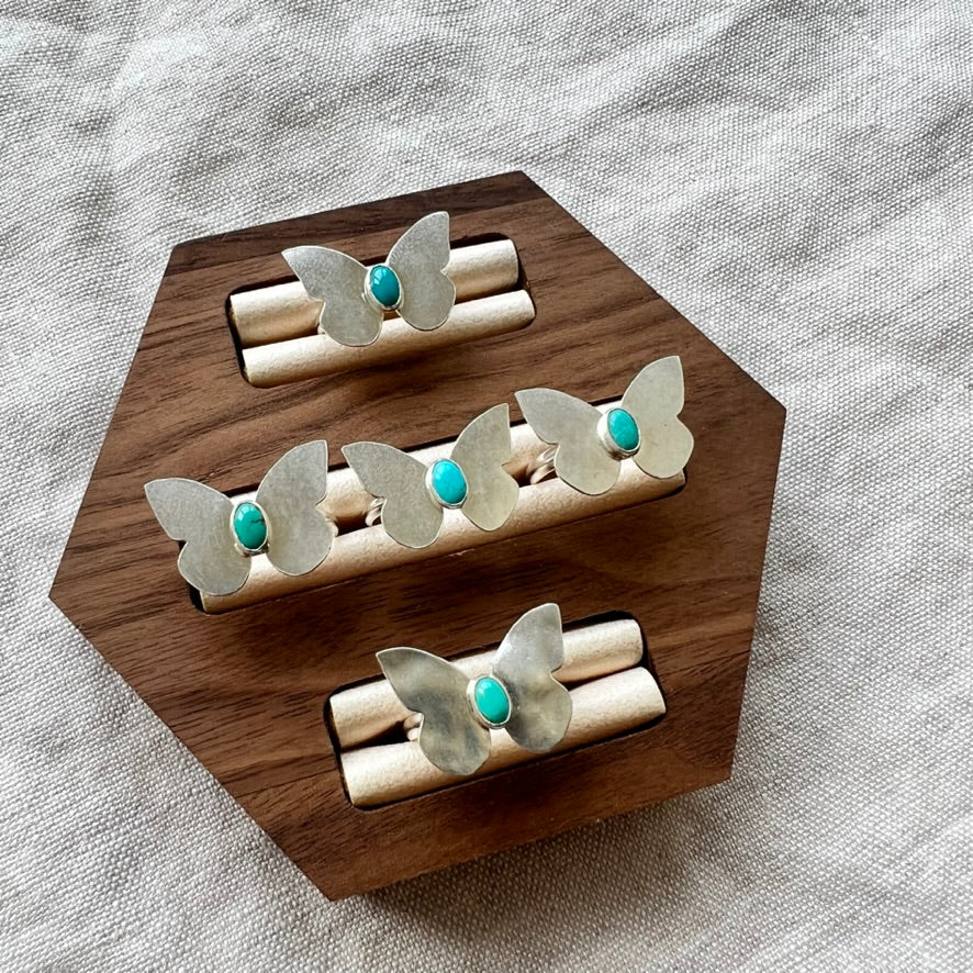 Carriage House Jewelry | Butterfly Ring with Carico Lake Turquoise (Size 5.25)