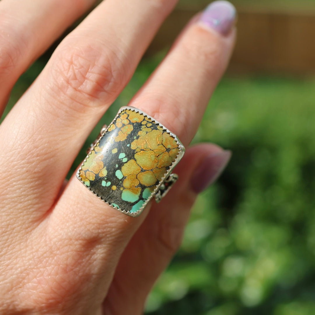 Turquoise Barrel Ring with Horseshoes (Size 7.5-8)