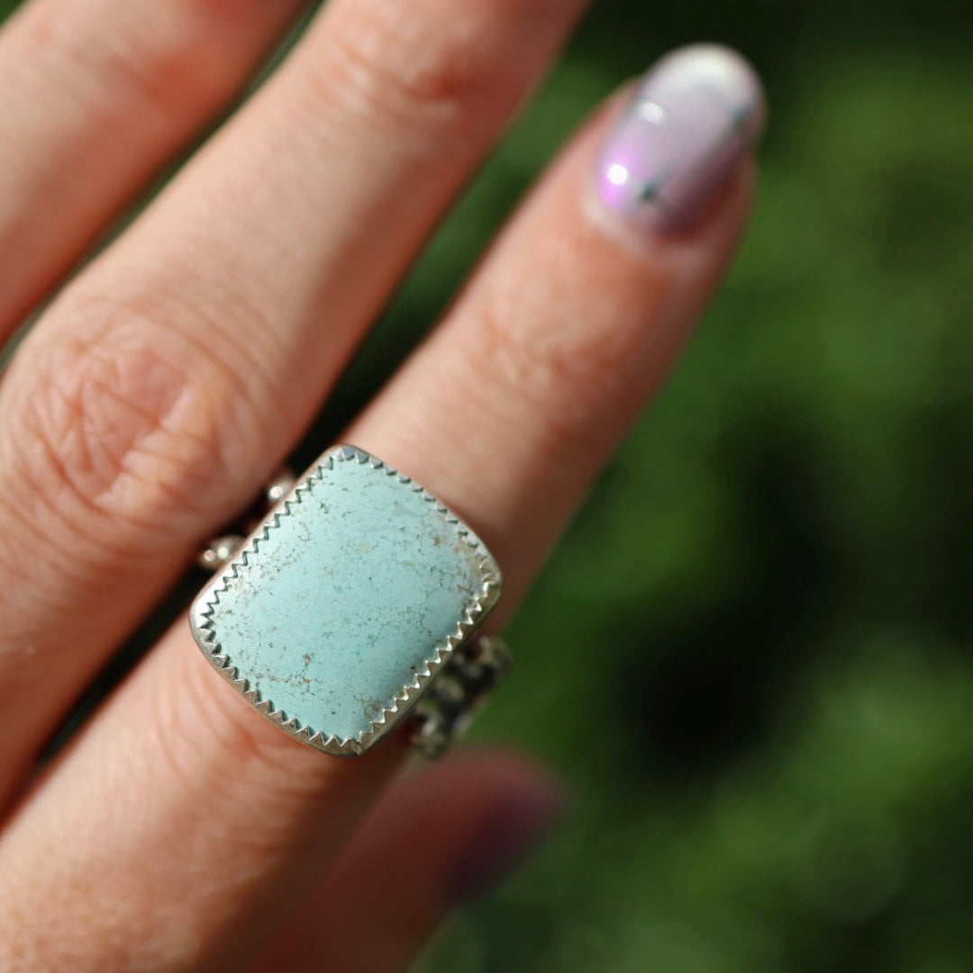 Turquoise Barrel Ring with Horseshoes (Size 7)