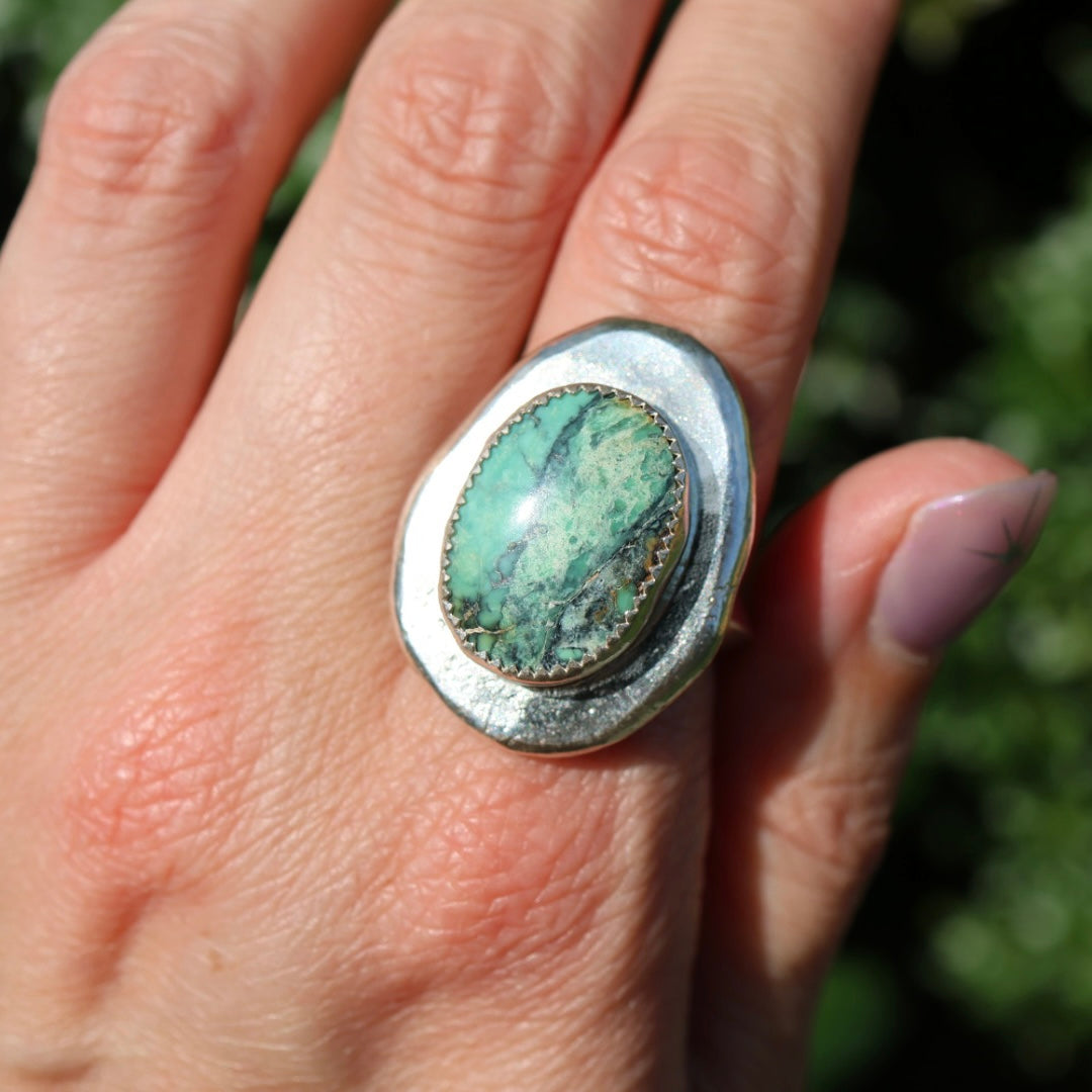 Crescent Lake Variscite Medallion Ring (Size 10.5-10.75)