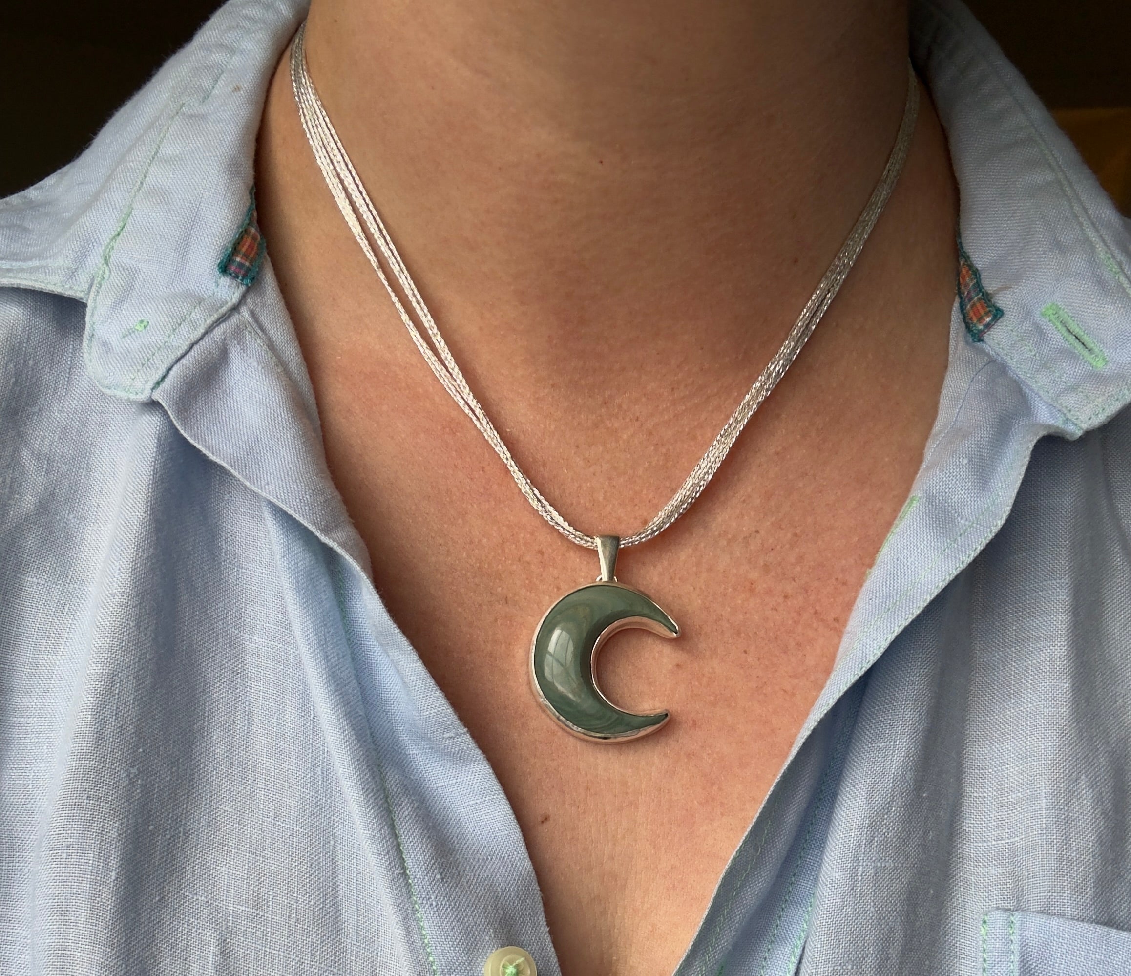 Green Caldera Jasper crescent moon pendant