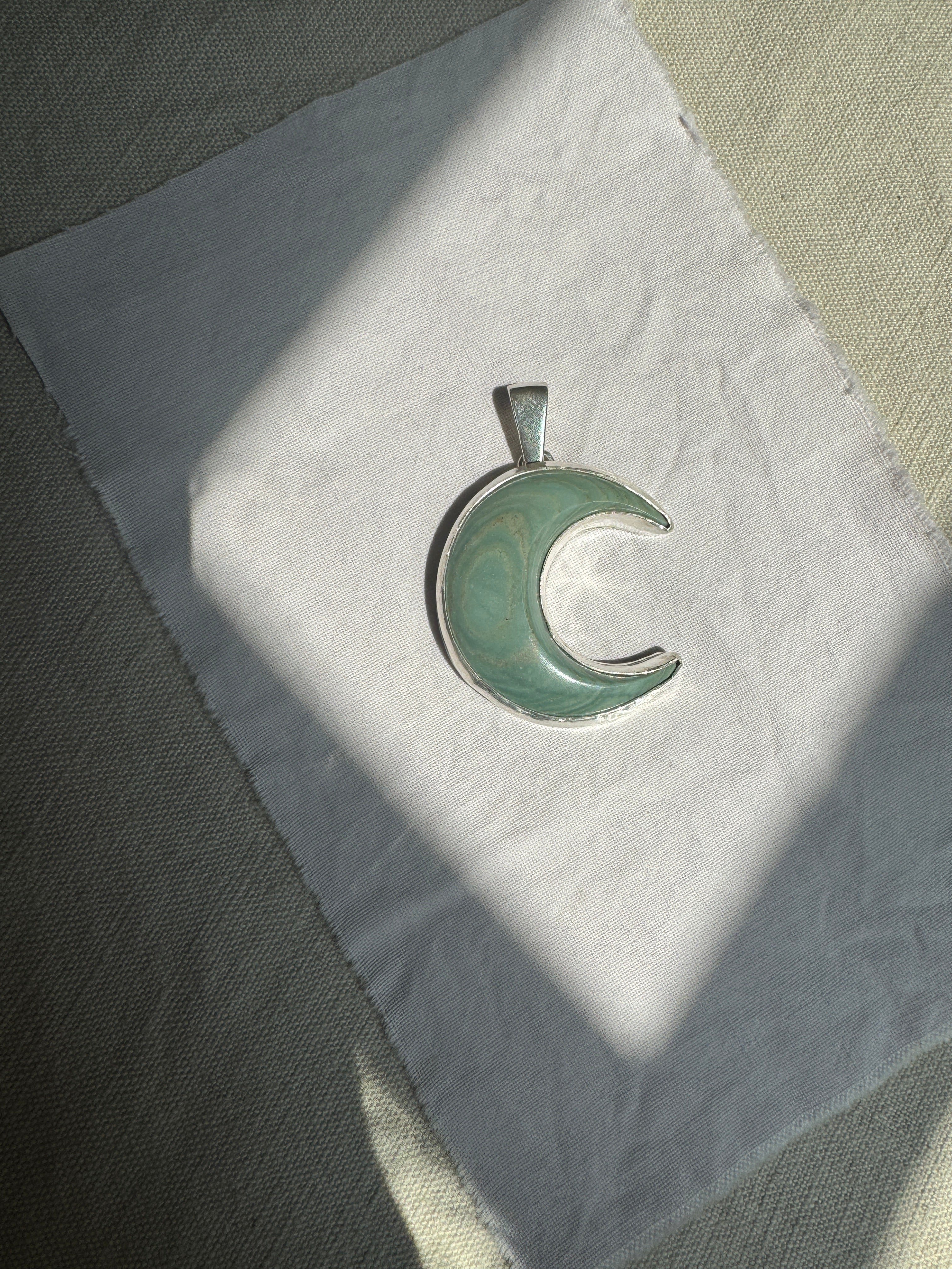 Green Caldera Jasper crescent moon pendant
