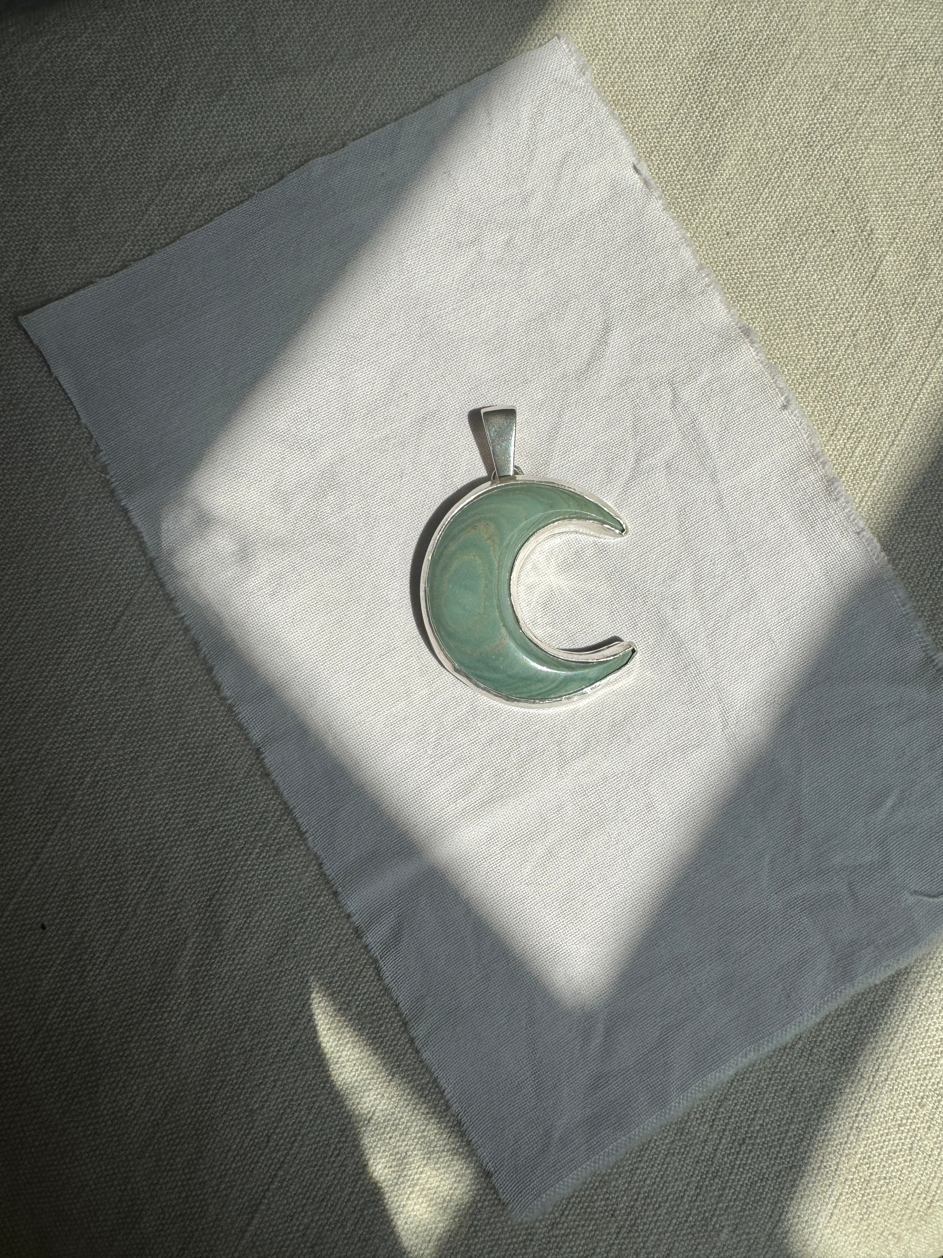 Green Caldera Jasper crescent moon pendant