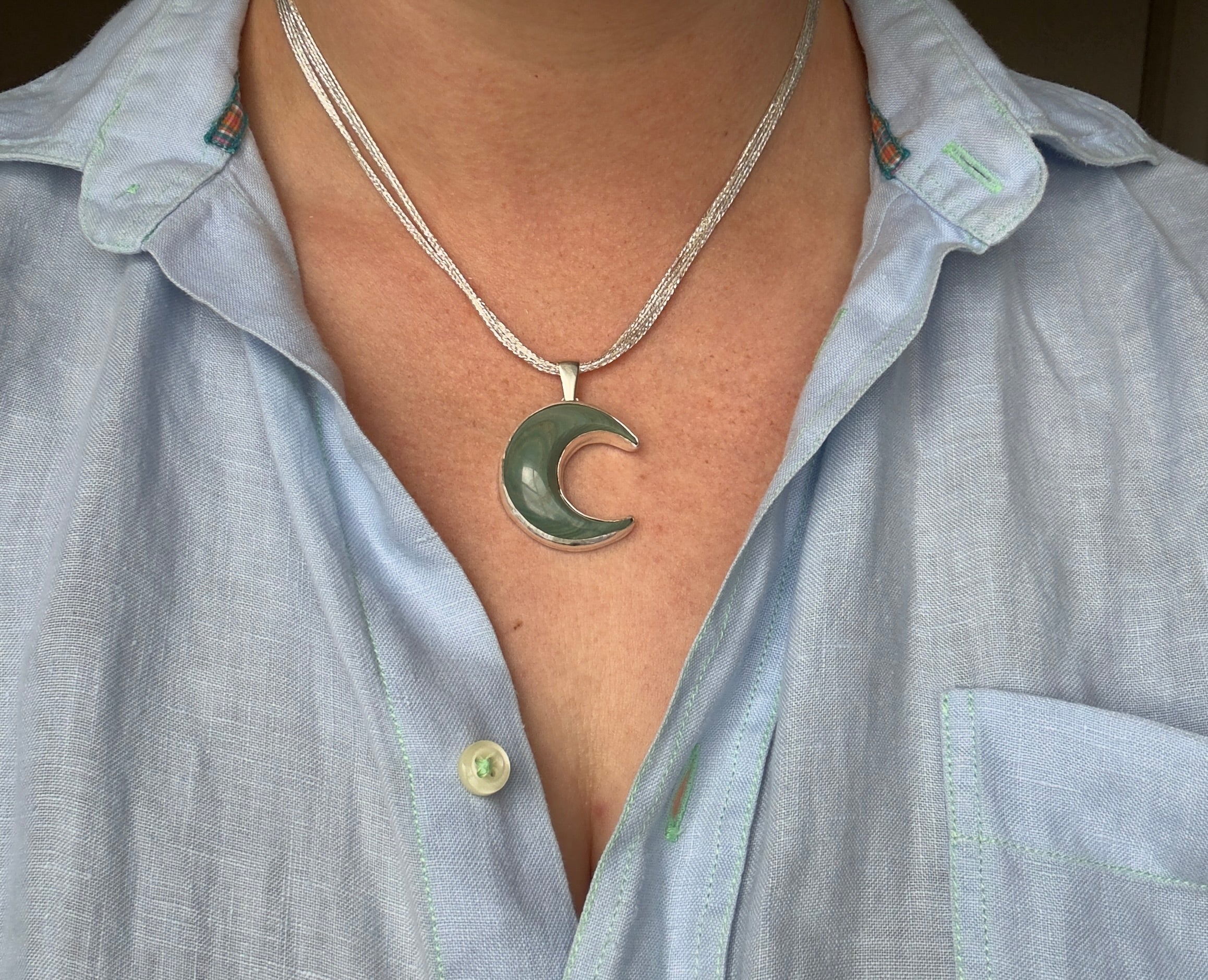Green Caldera Jasper crescent moon pendant