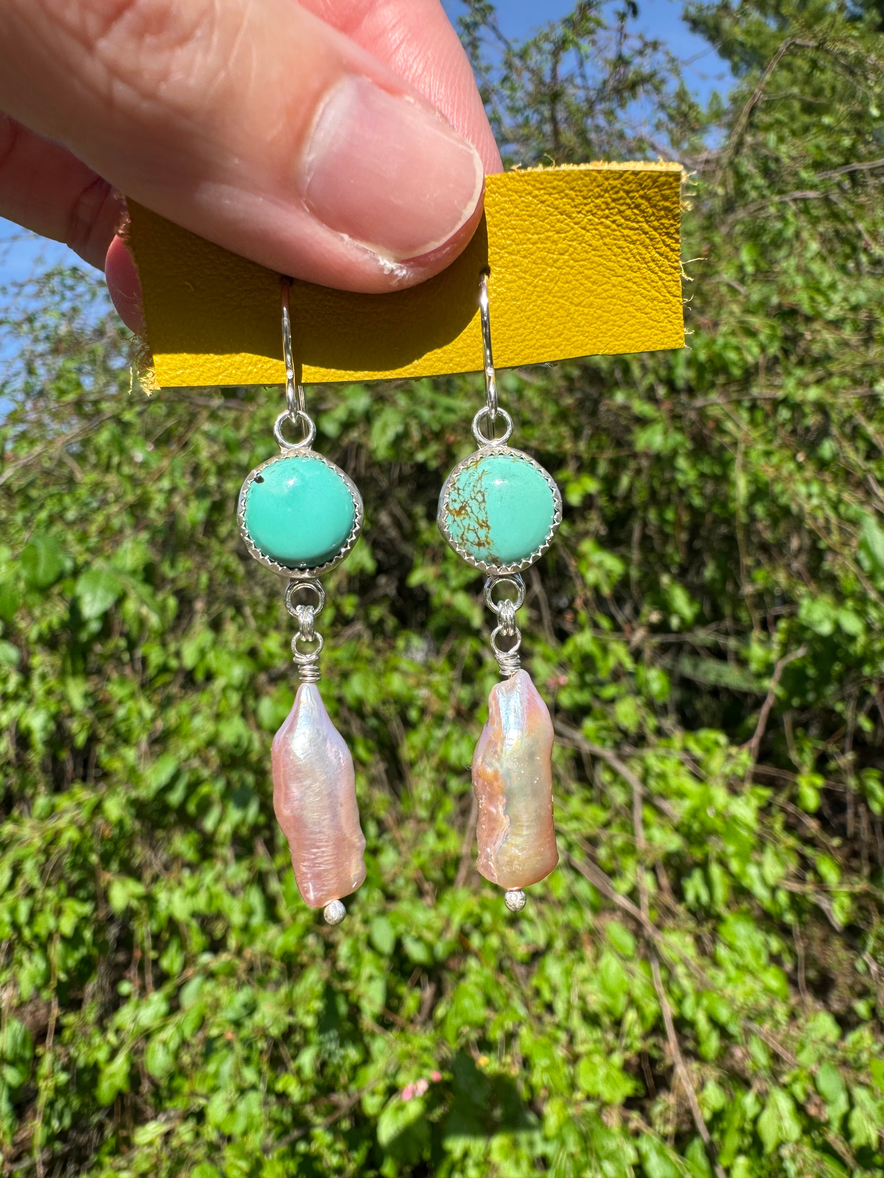 Carico Lake Turquoise & Freshwater Biwa Pearl Earrings