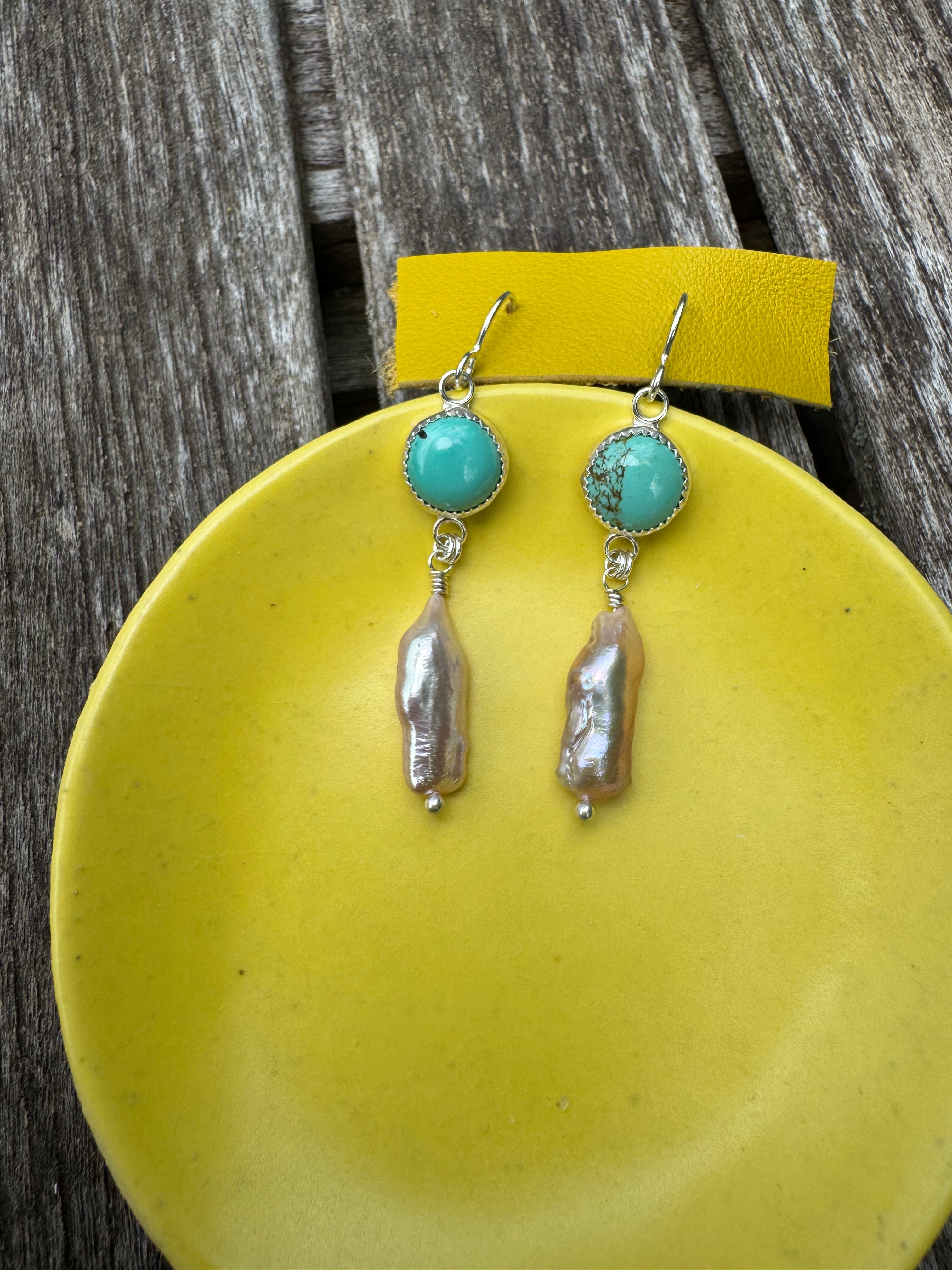 Carico Lake Turquoise & Freshwater Biwa Pearl Earrings