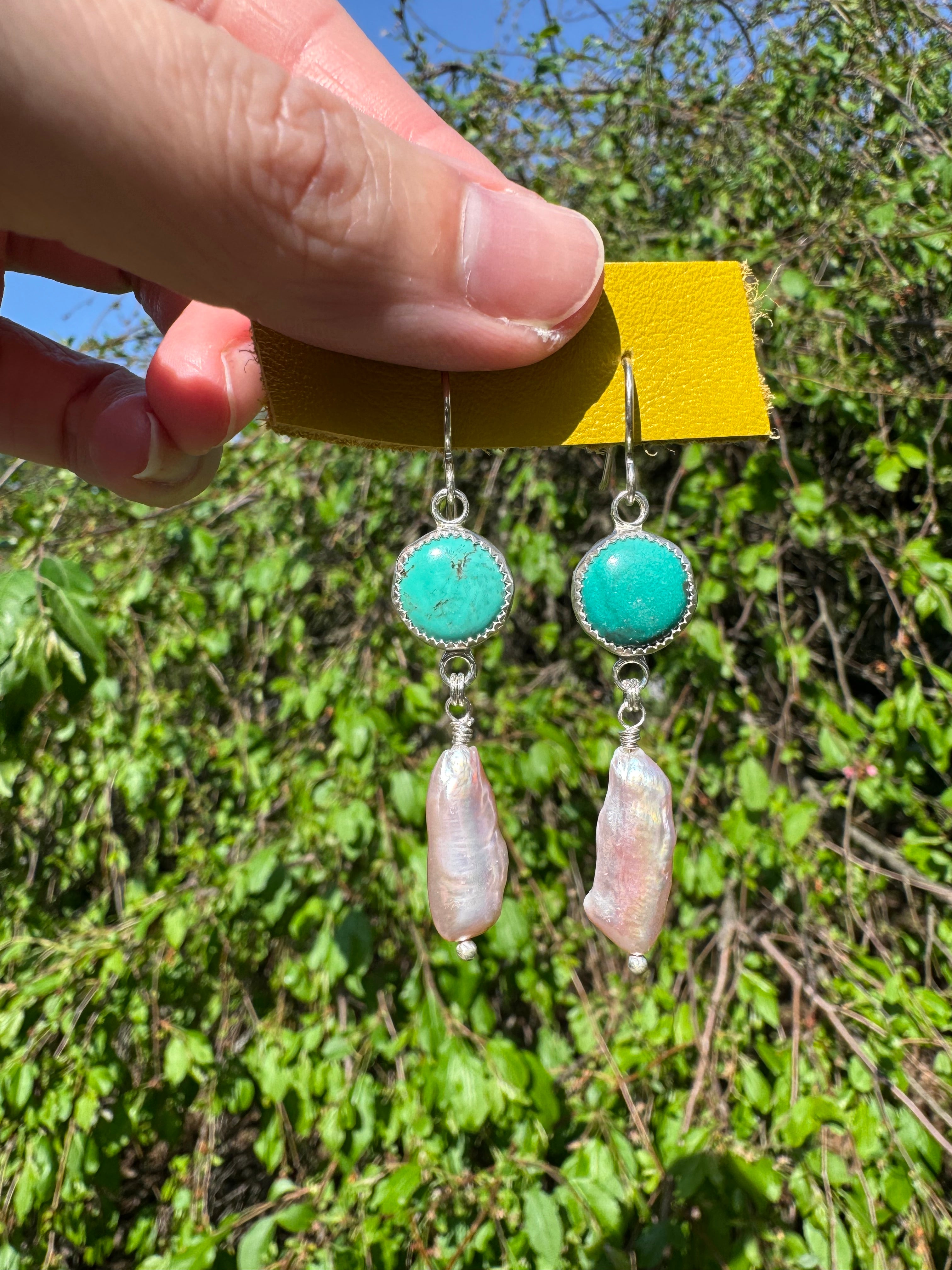 Carico Lake Turquoise & Freshwater Biwa Pearl Earrings