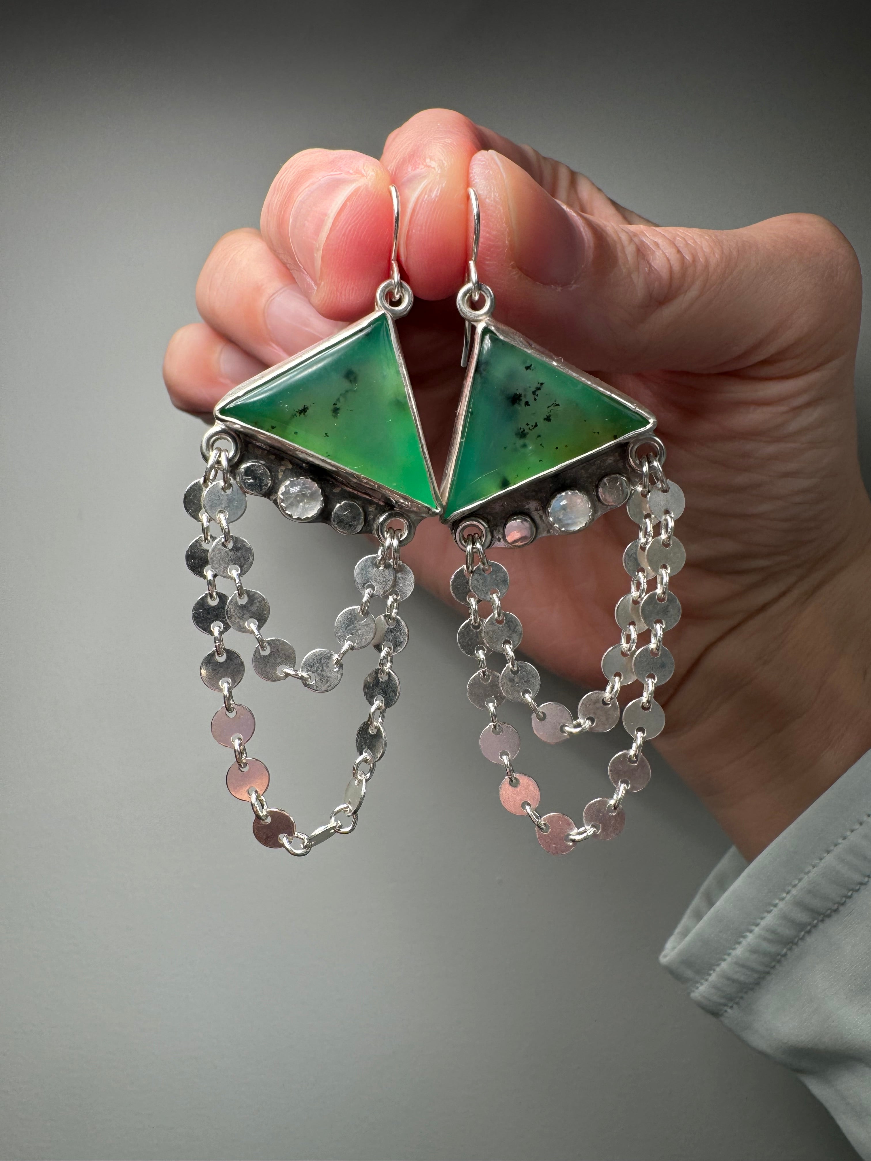 Carriage House Jewelry | Chrysoprase Earrings with Rainbow Moonstone