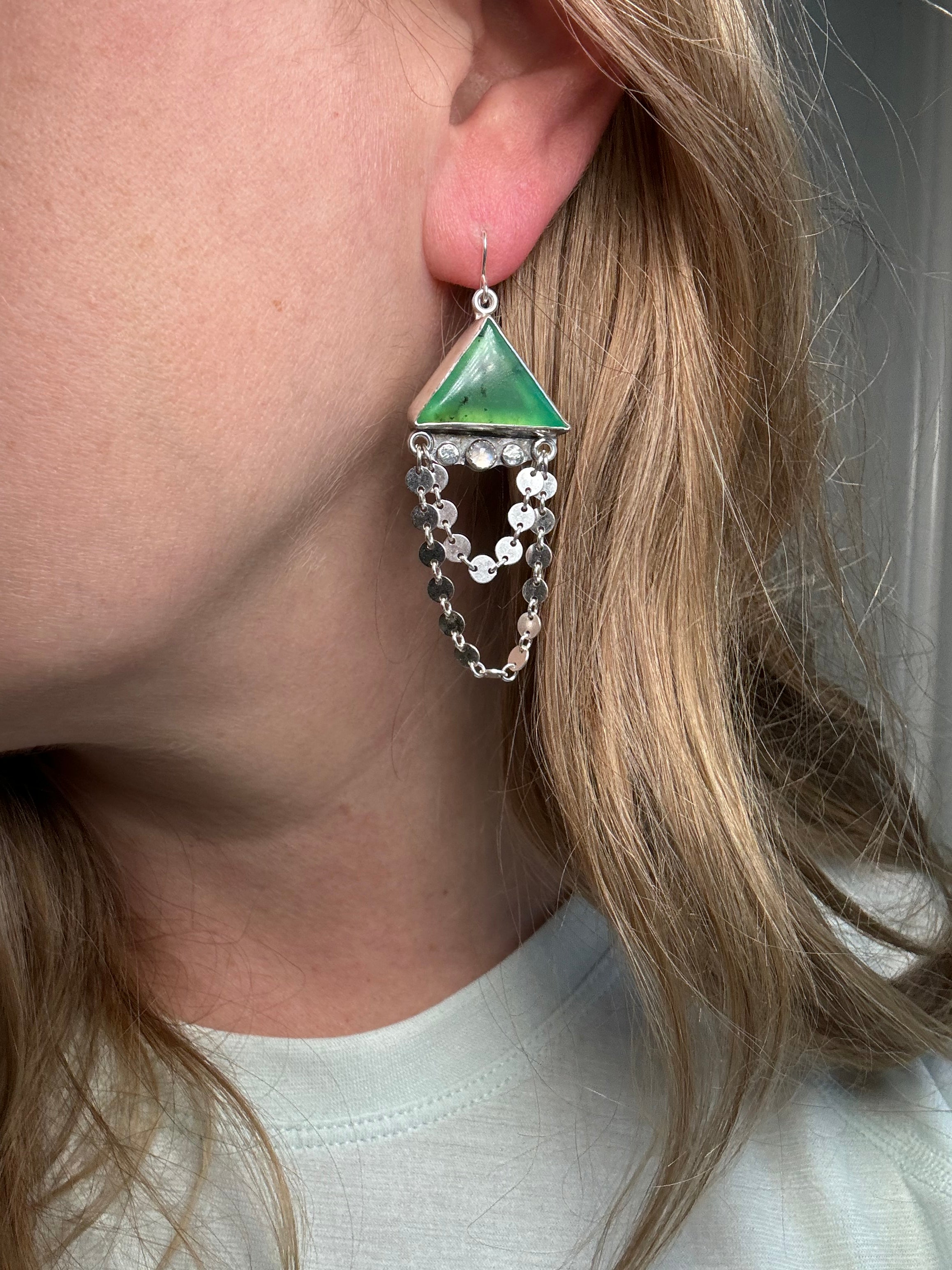 Carriage House Jewelry | Chrysoprase Earrings with Rainbow Moonstone