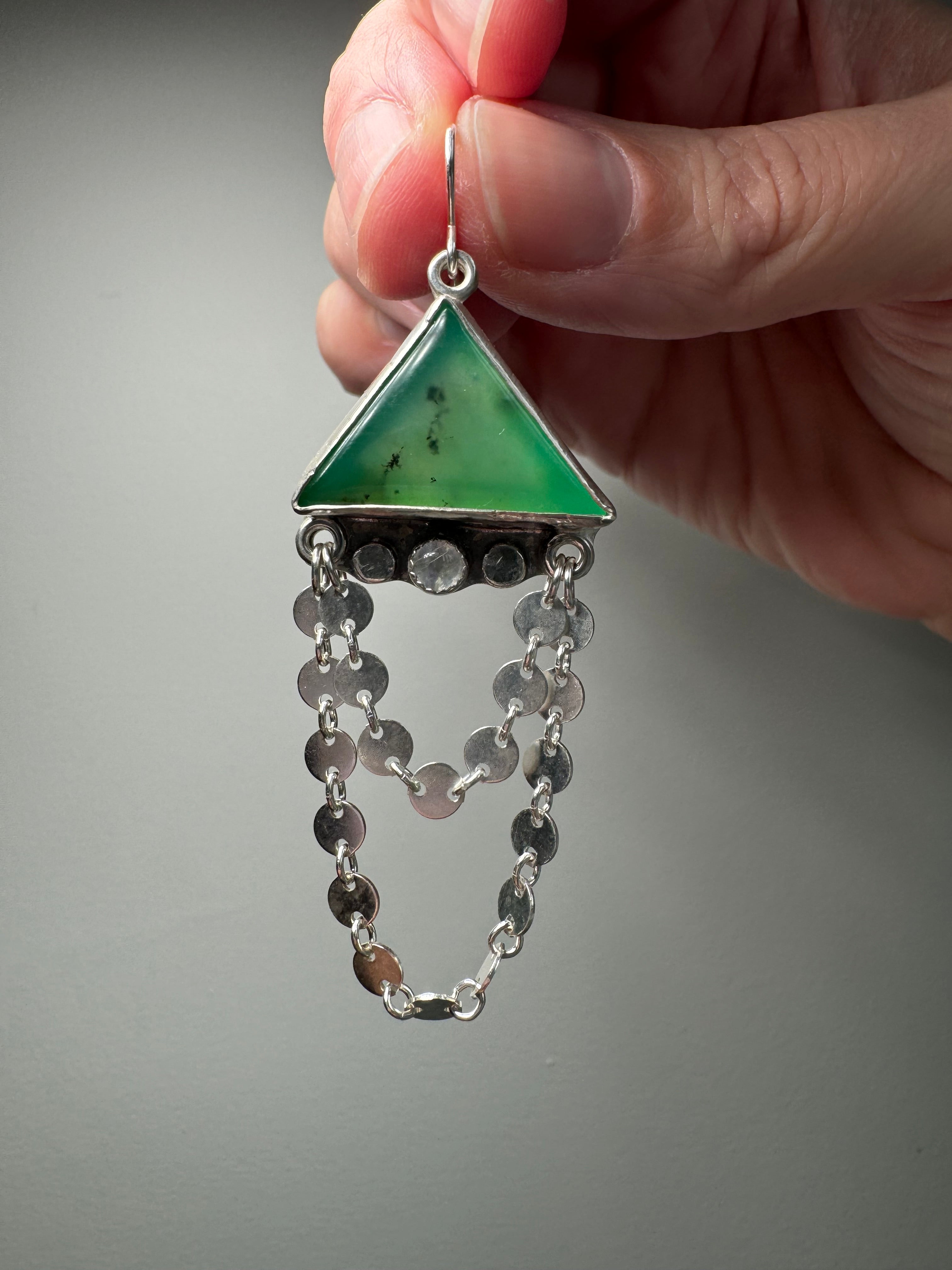 Carriage House Jewelry | Chrysoprase Earrings with Rainbow Moonstone