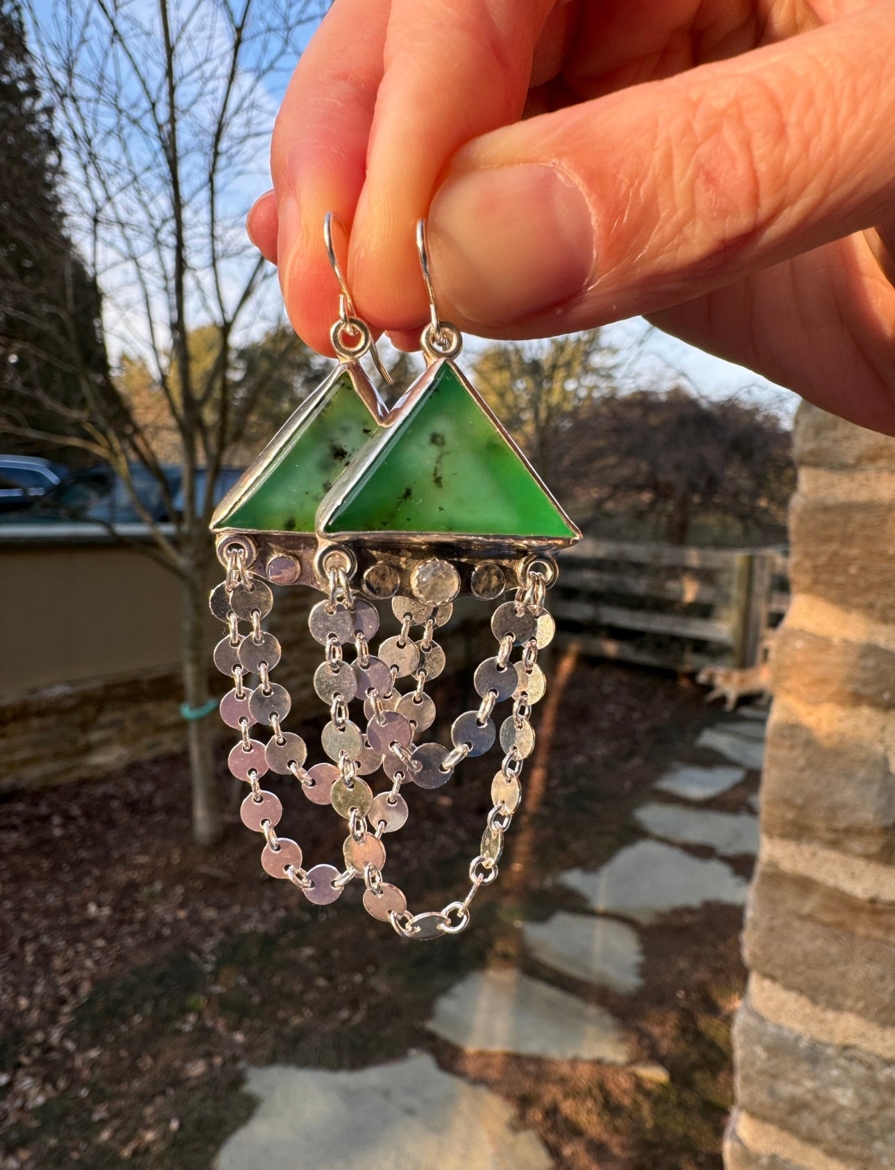 Carriage House Jewelry | Chrysoprase Earrings with Rainbow Moonstone
