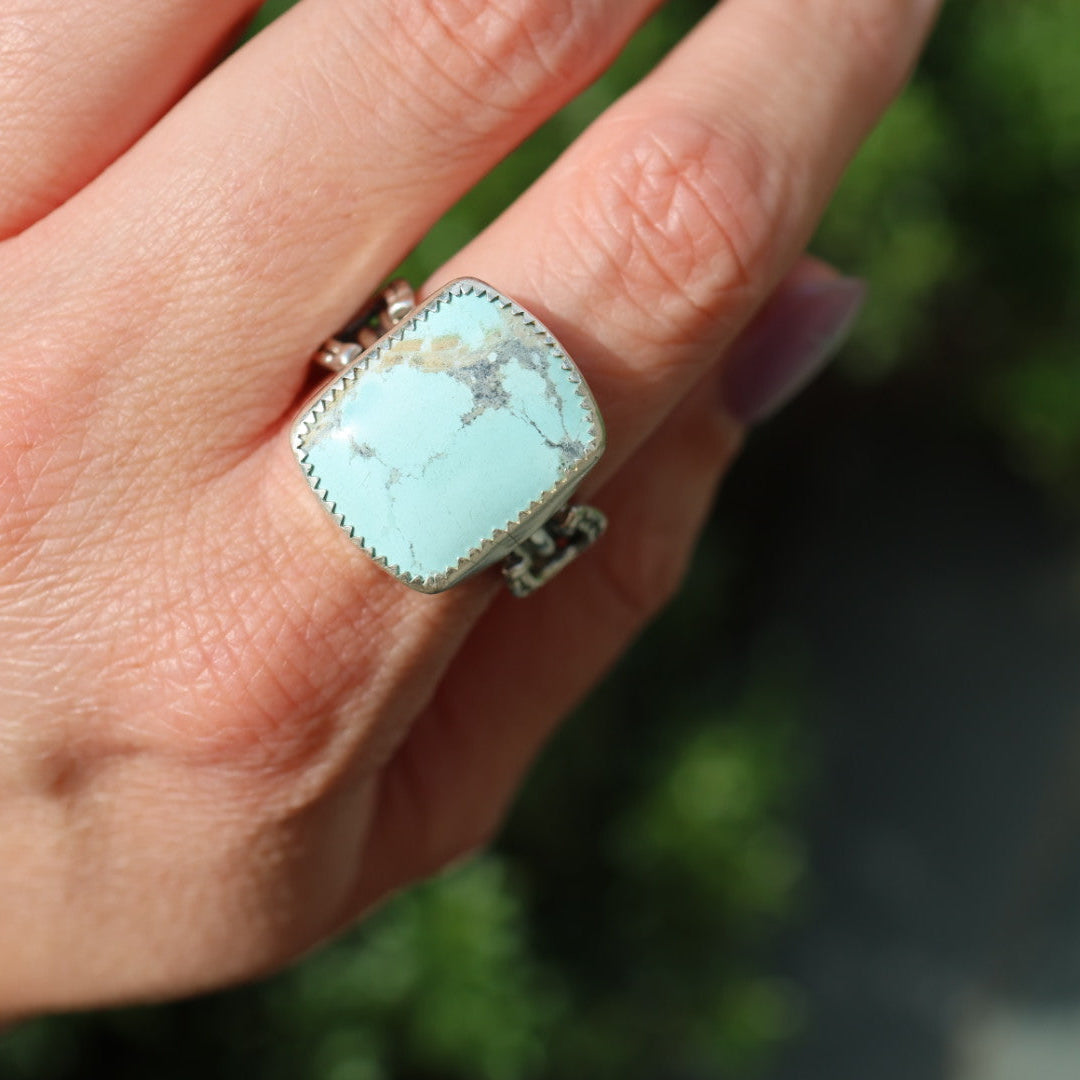 Turquoise Barrel Ring with Horseshoes (Size 9.25)