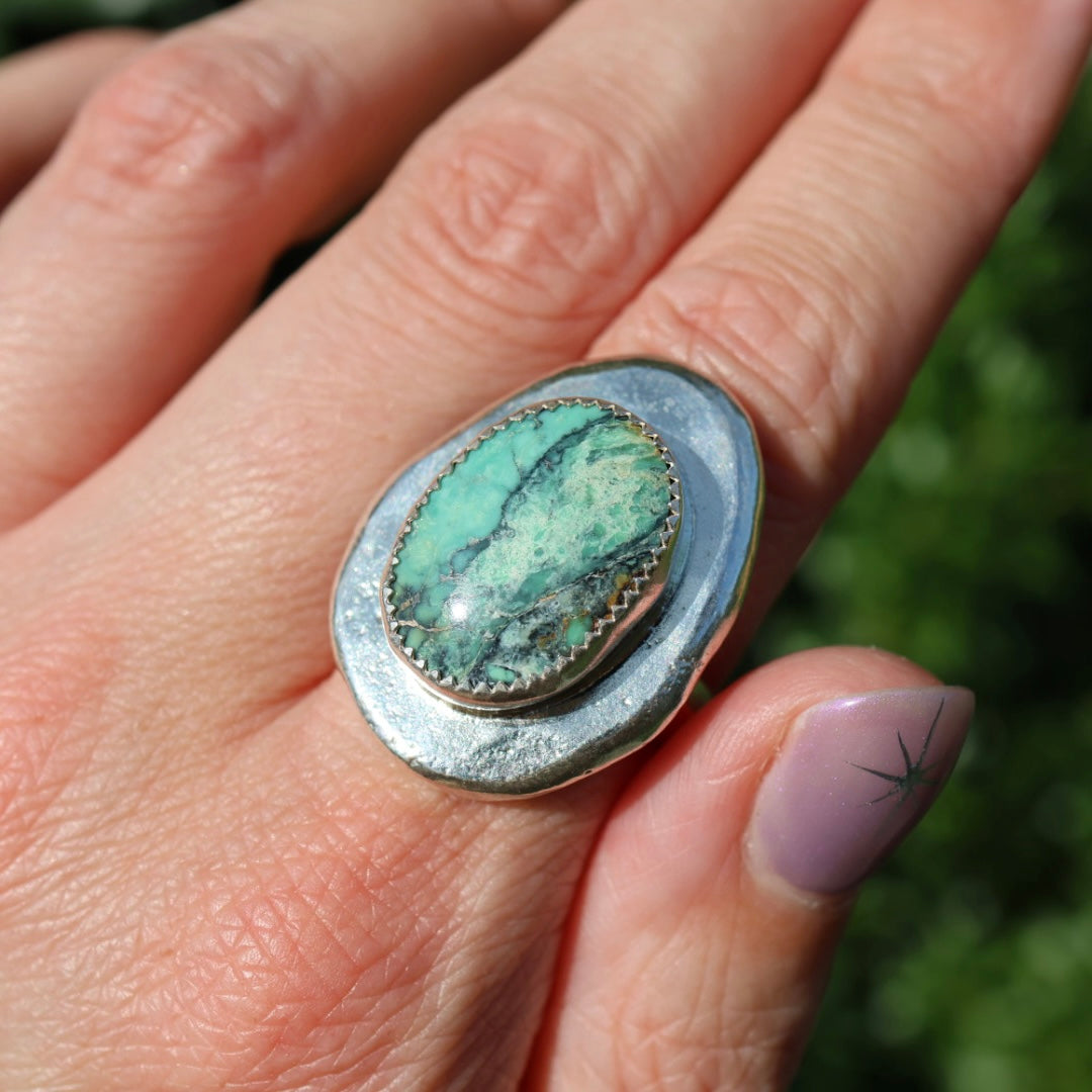 Crescent Lake Variscite Medallion Ring (Size 10.5-10.75)