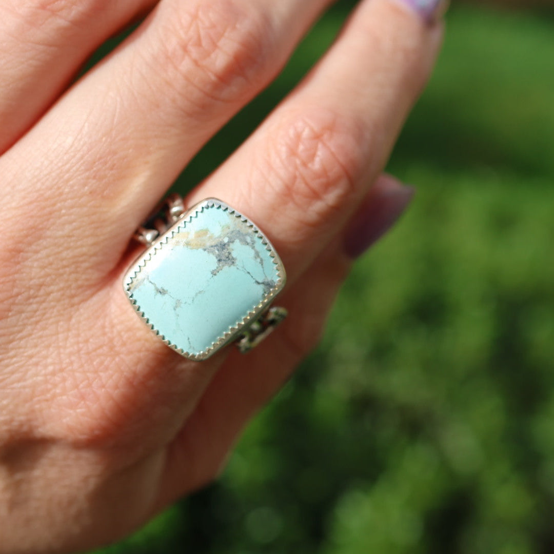 Turquoise Barrel Ring with Horseshoes (Size 9.25)