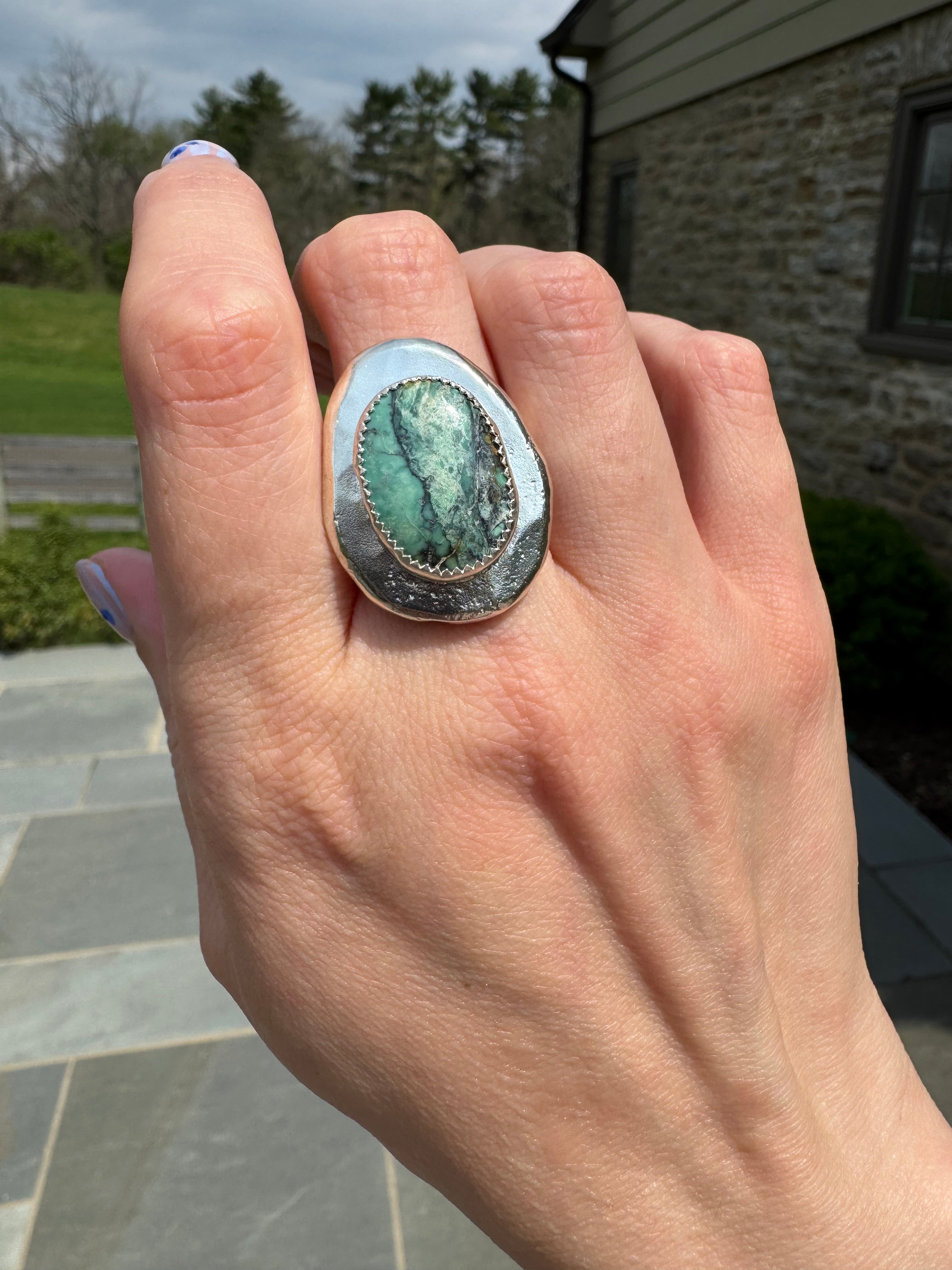 Crescent lake variscite silver medallion ring 