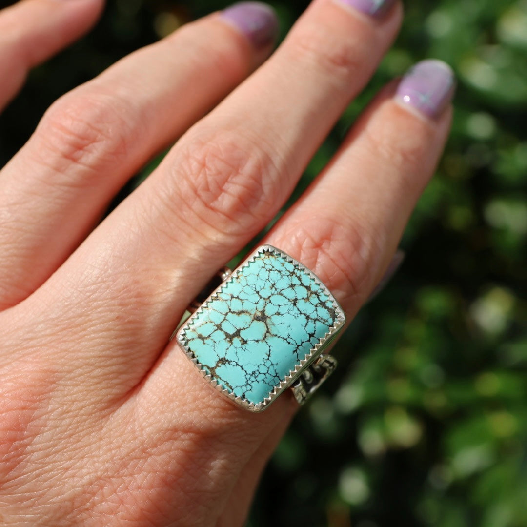 Turquoise Barrel Ring with Horseshoes (Size 8.25)
