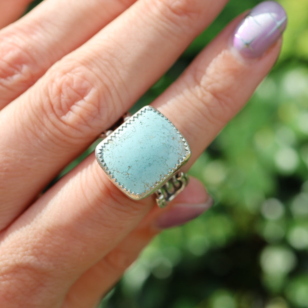 Turquoise Barrel Ring with Horseshoes (Size 7)