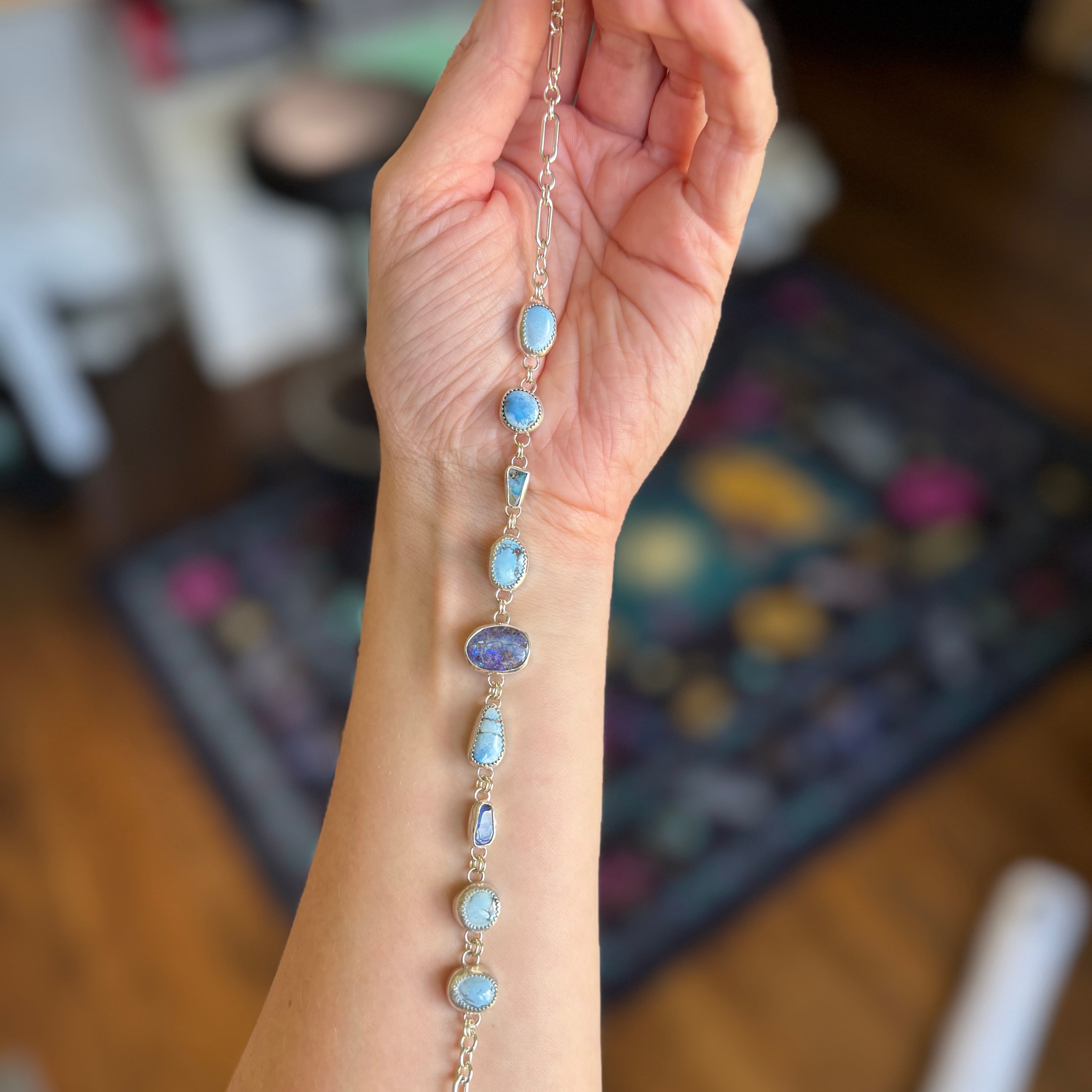 Opal and Golden Hills Turquoise Choker Necklace in Sterling Silver | Colorful Gemstone Statement — One of a Kind