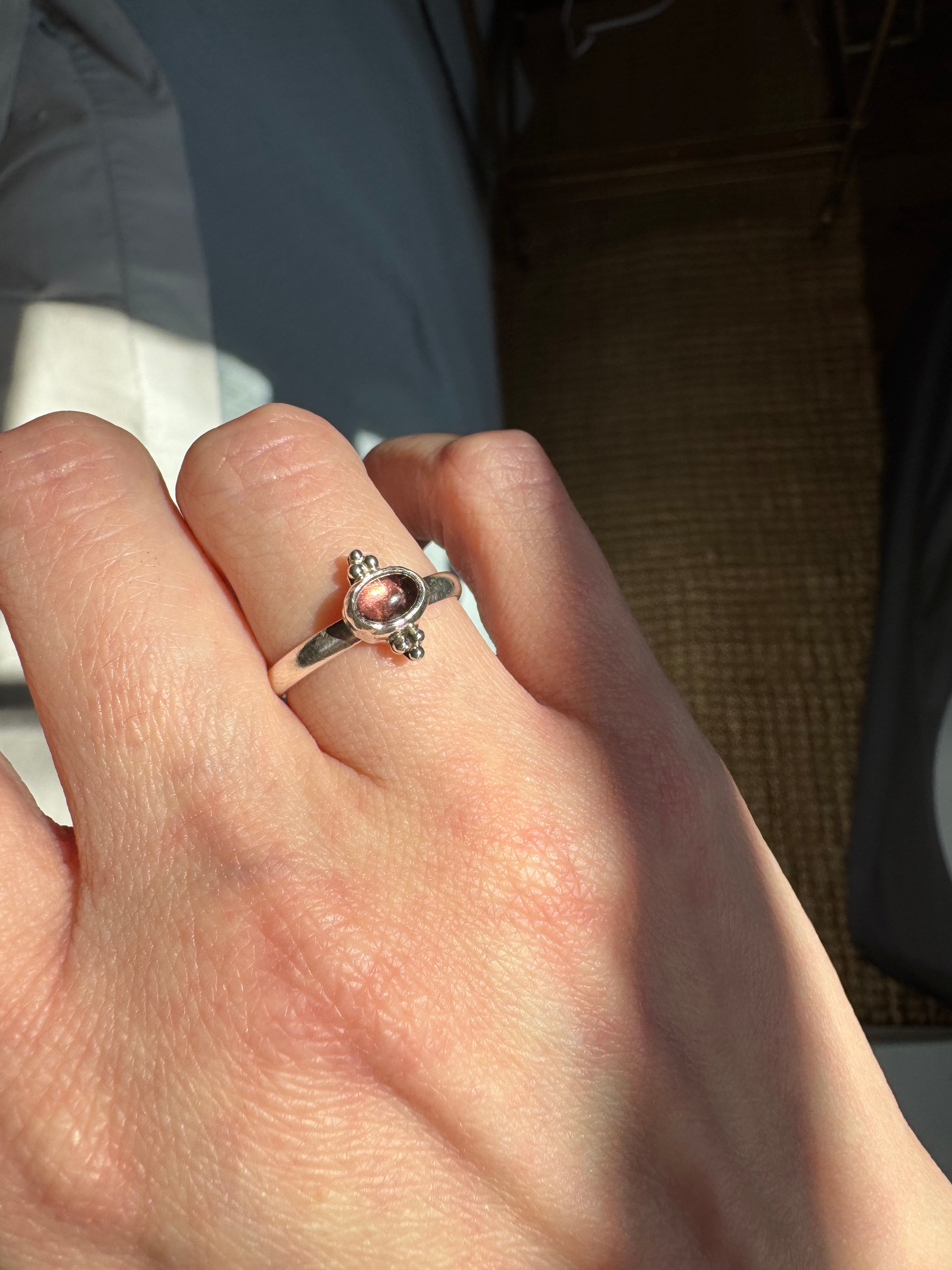 Garnet & Sterling Silver Granulation Ring