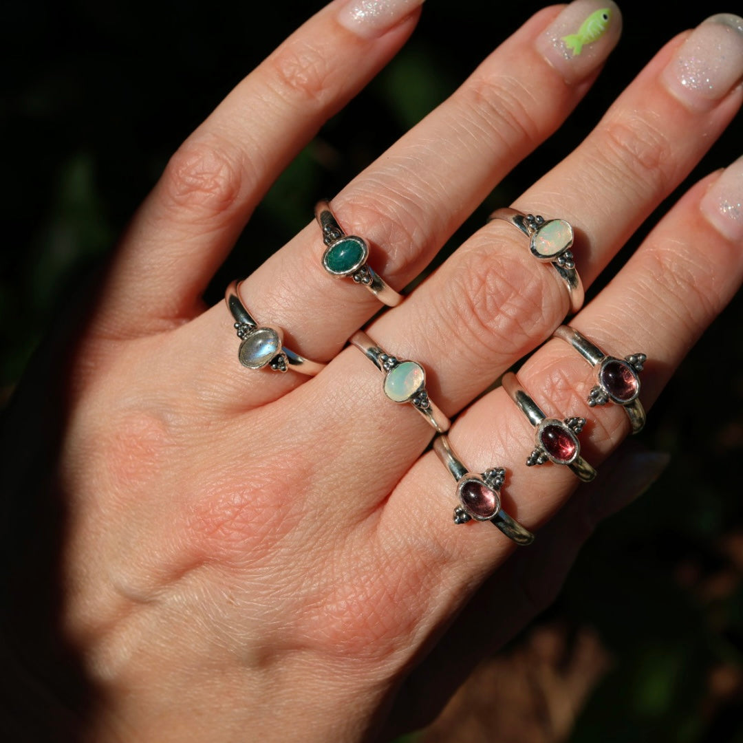 Garnet & Sterling Silver Granulation Ring