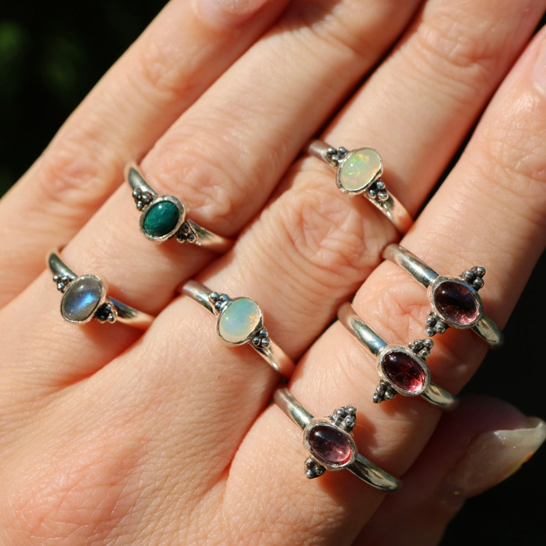 Garnet & Sterling Silver Granulation Ring