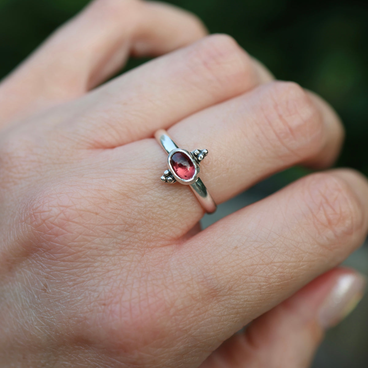Garnet & Sterling Silver Granulation Ring