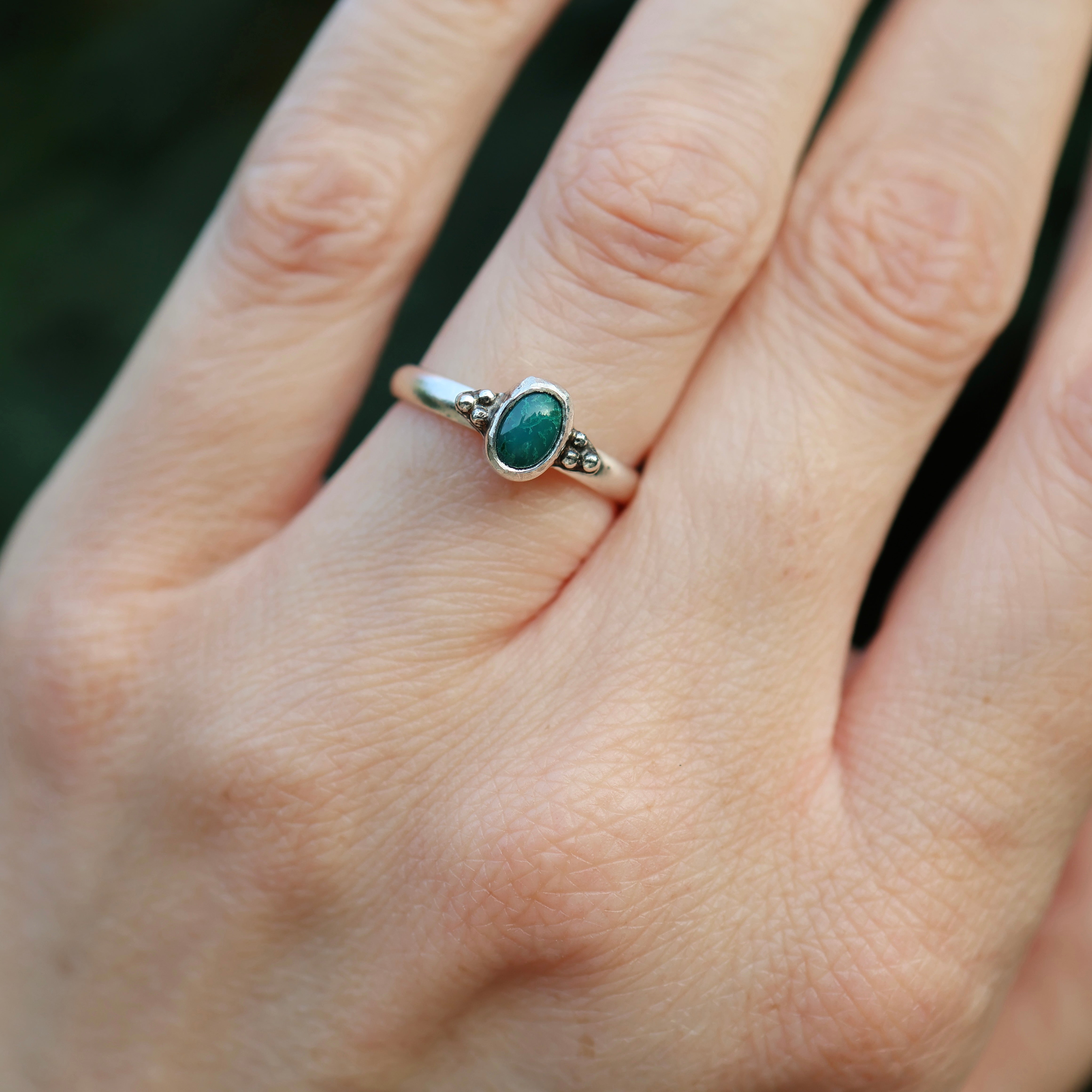 Garnet & Sterling Silver Granulation Ring
