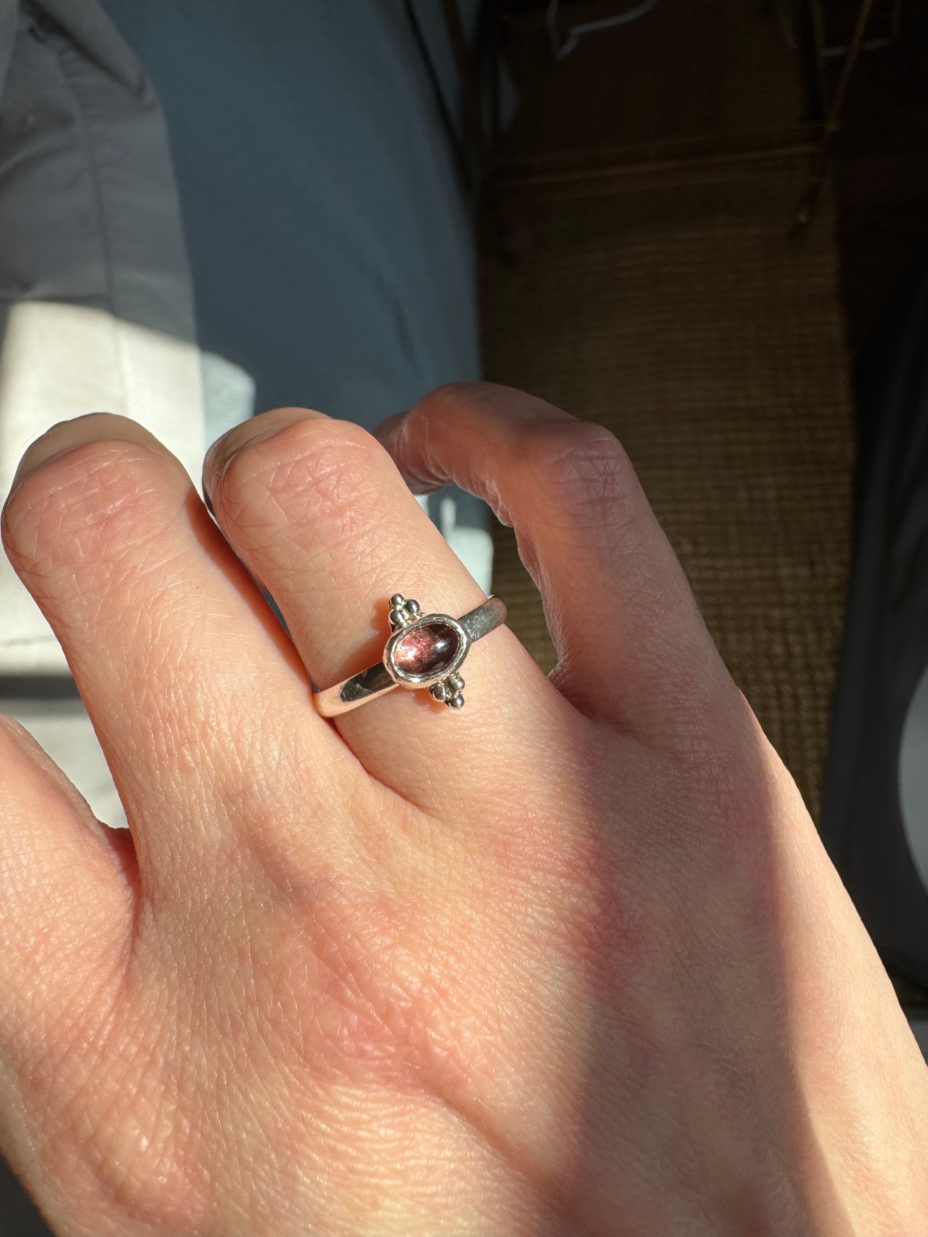 Garnet & Sterling Silver Granulation Ring