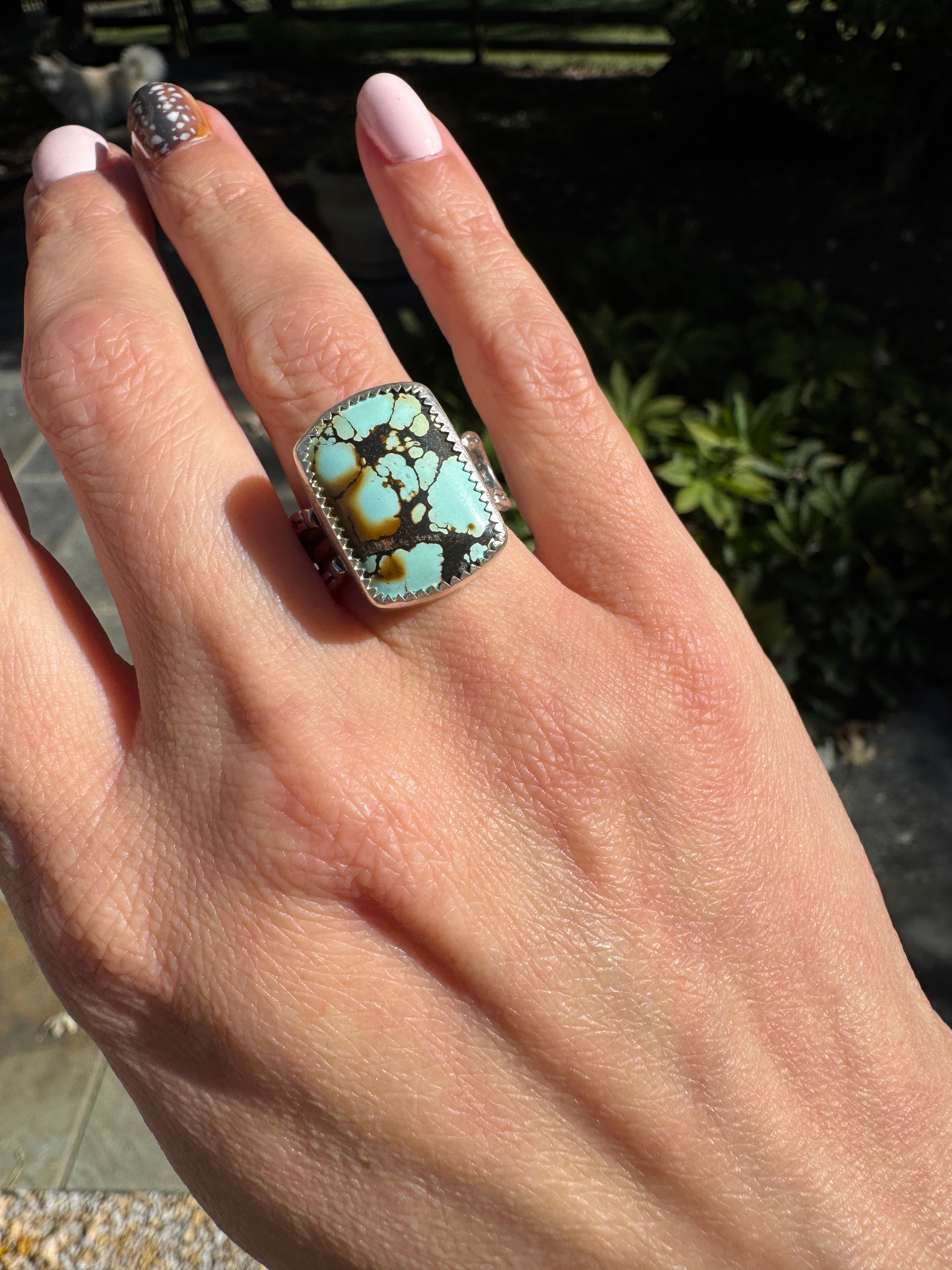 Americana ring. Southwest style turquoise with sterling silver horseshoe. Western rodeo cowboy style jewelry