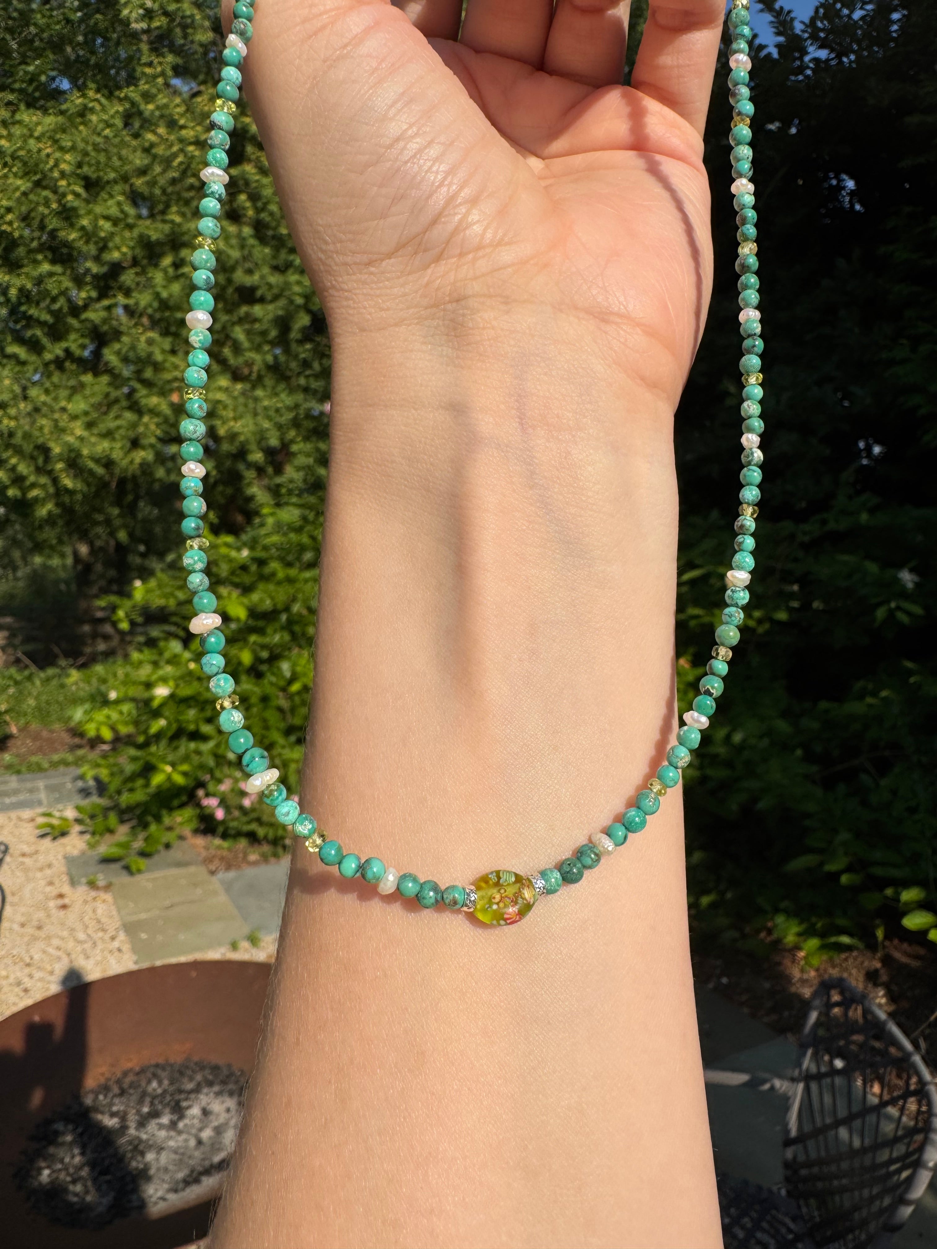 Turquoise, Pearl & Peridot Necklace