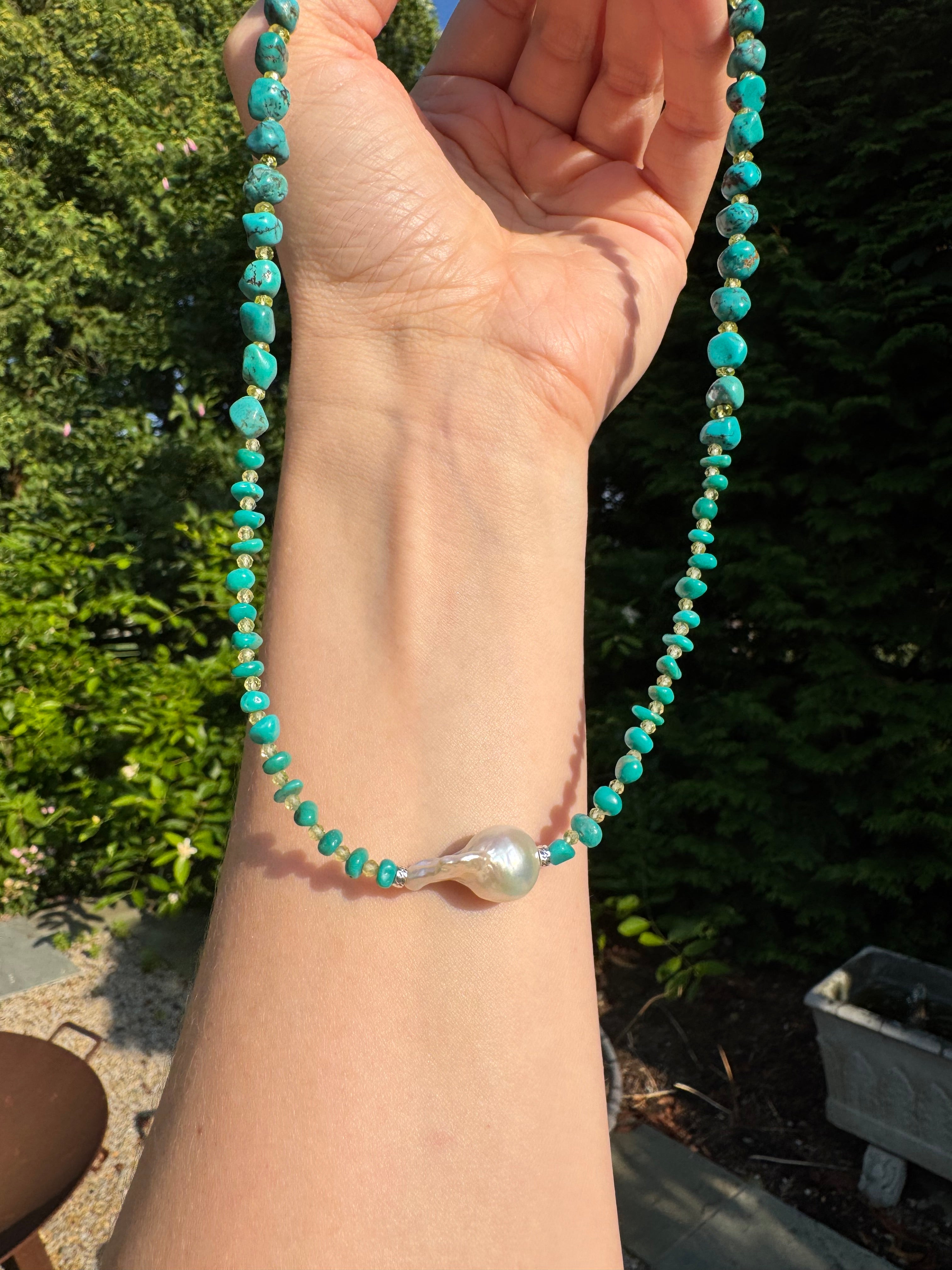 Turquoise & Peridot with Baroque Pearl