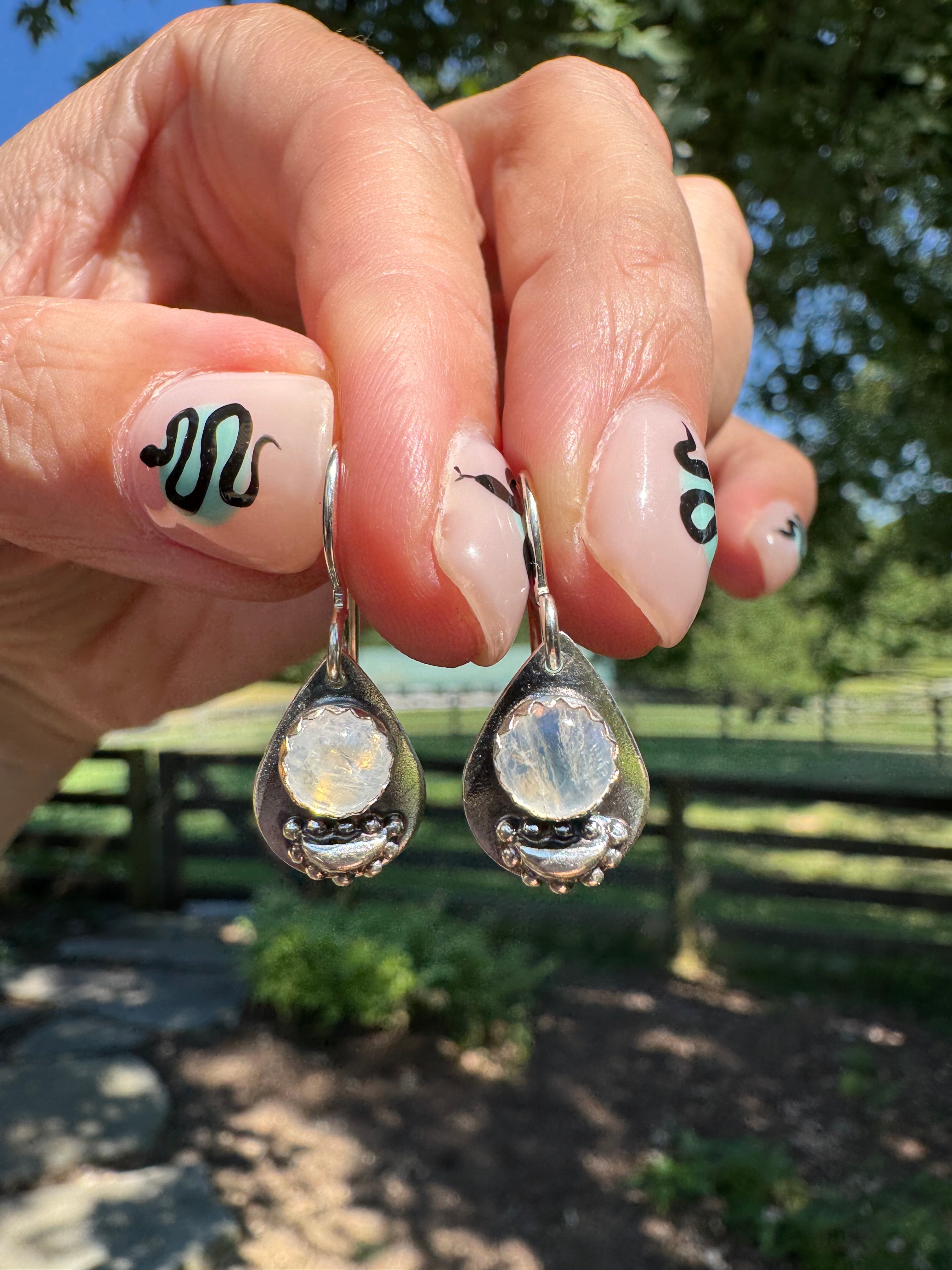 rainbow moonstone and sterling silver teardrop earrings