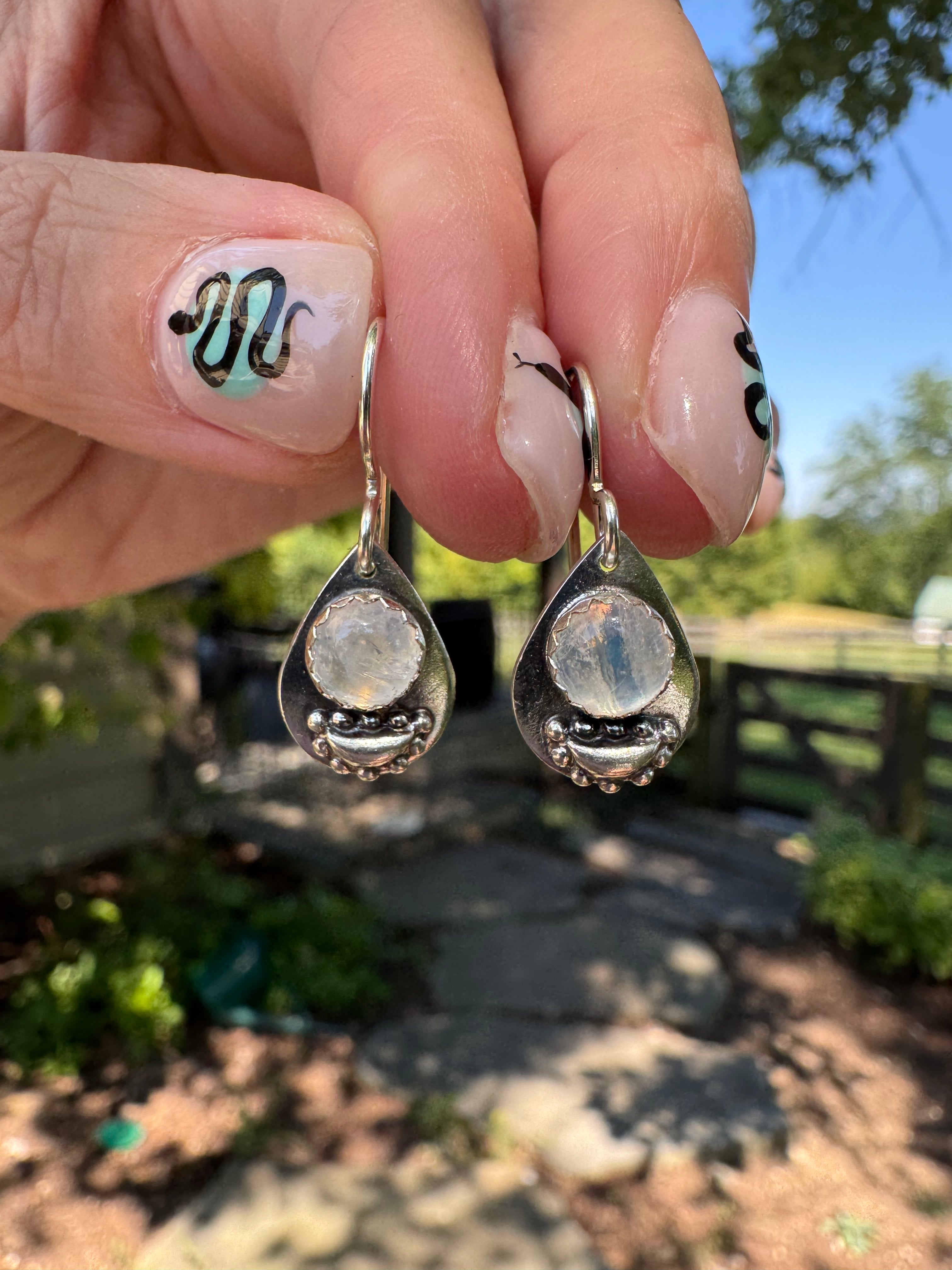 rainbow moonstone and sterling silver teardrop earrings