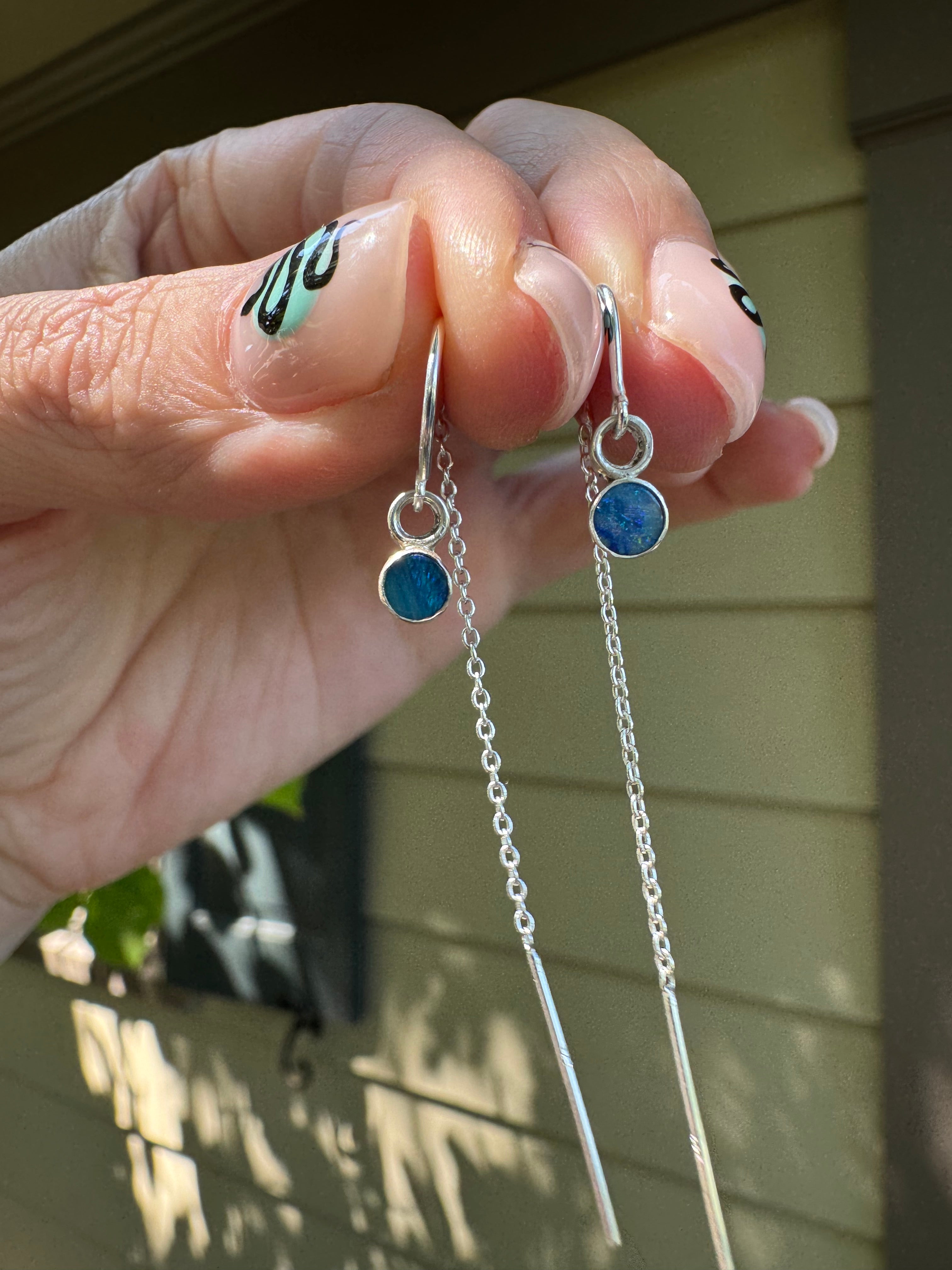 sterling silver threader earrings with opal