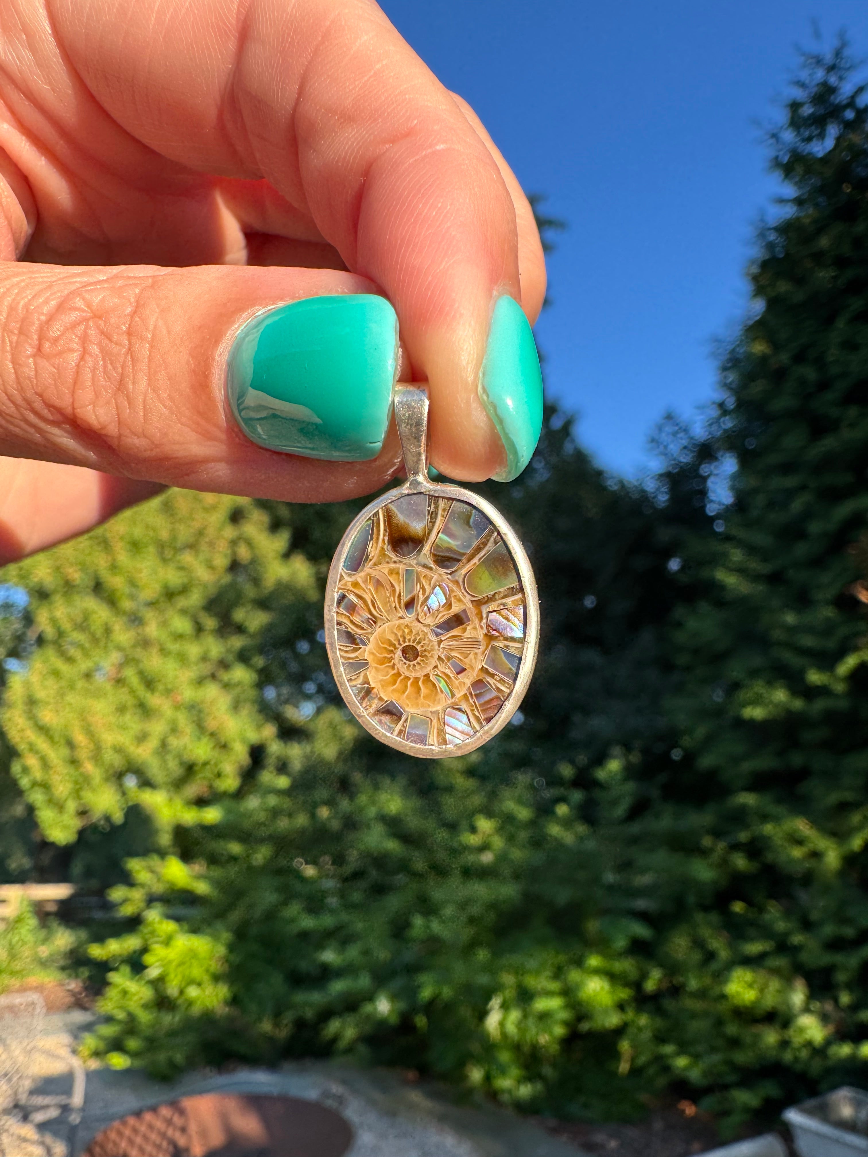 Ammonite Pendant with Abalone