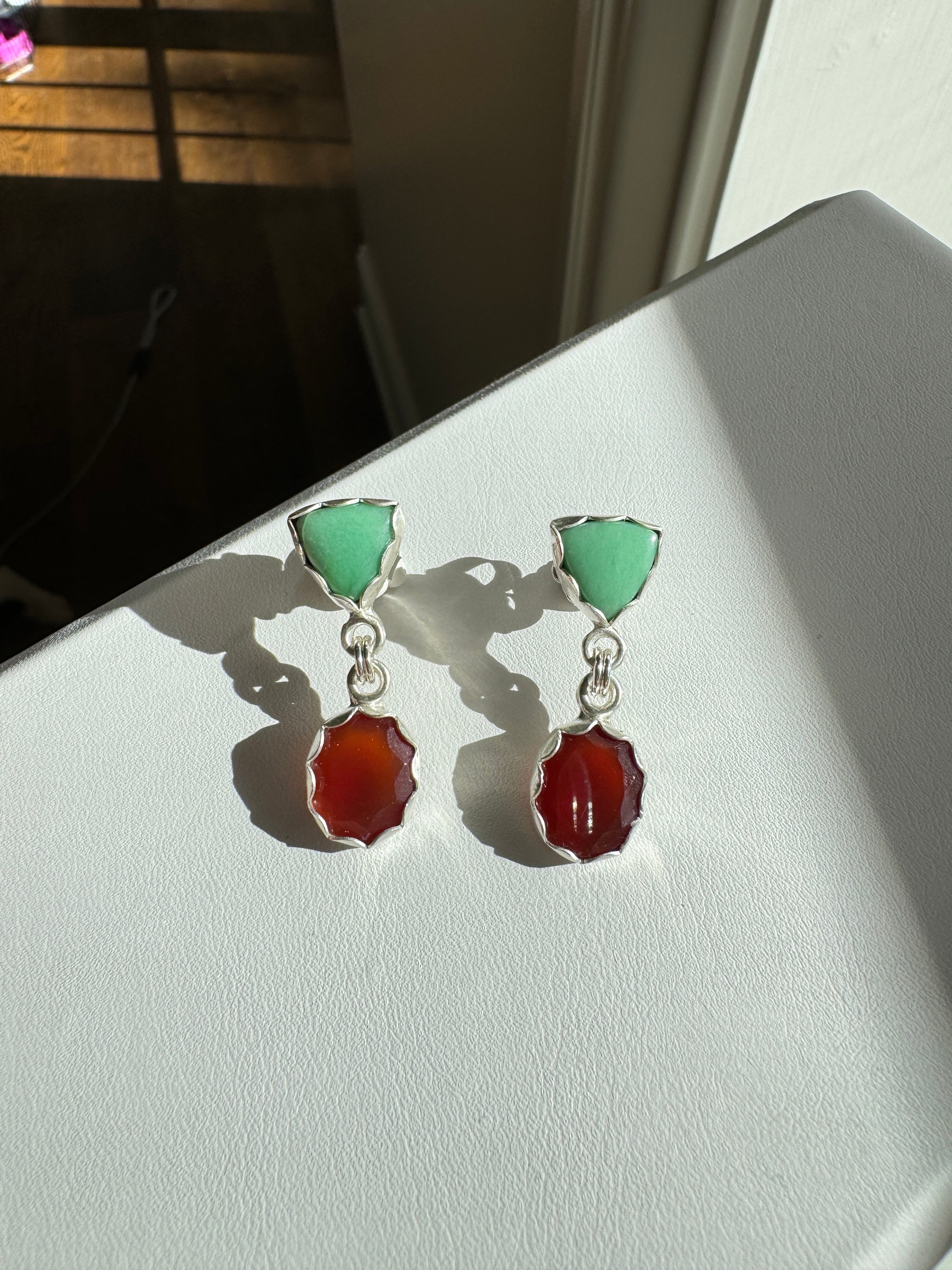 Carnelian with Lucid Variscite Studs