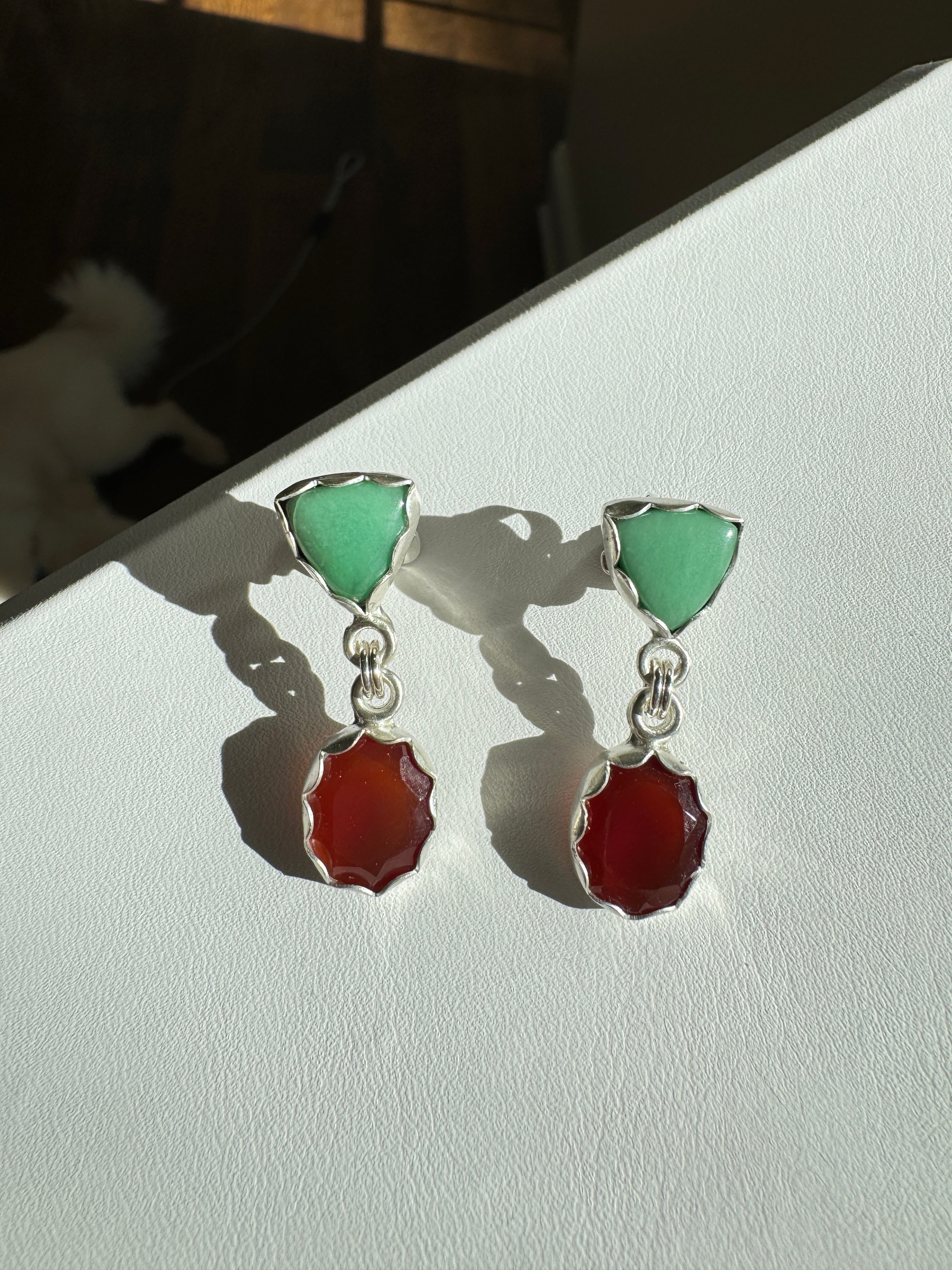 Carnelian with Lucid Variscite Studs