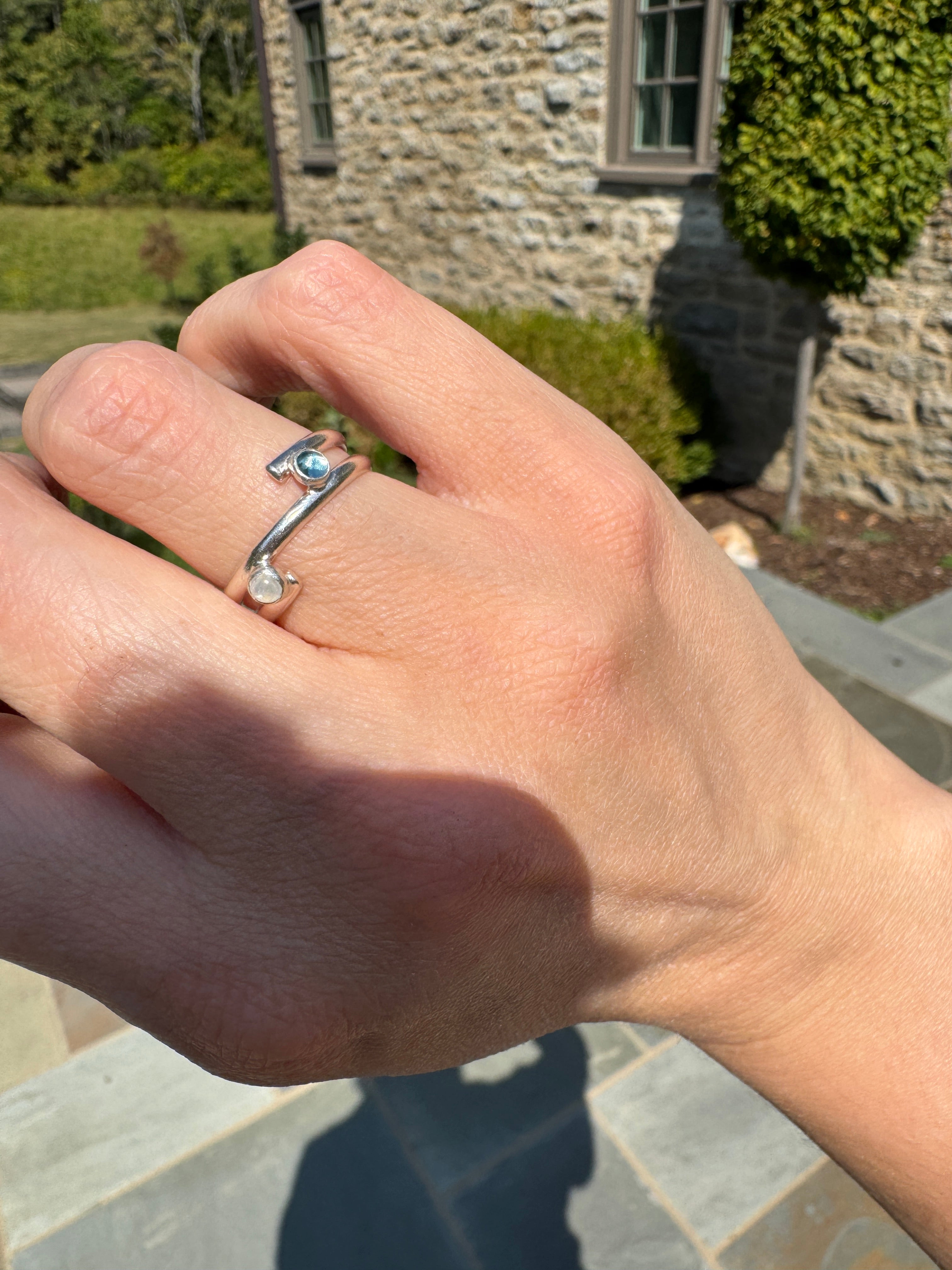 Rainbow Moonstone & Topaz Wrap Ring (Size 7)