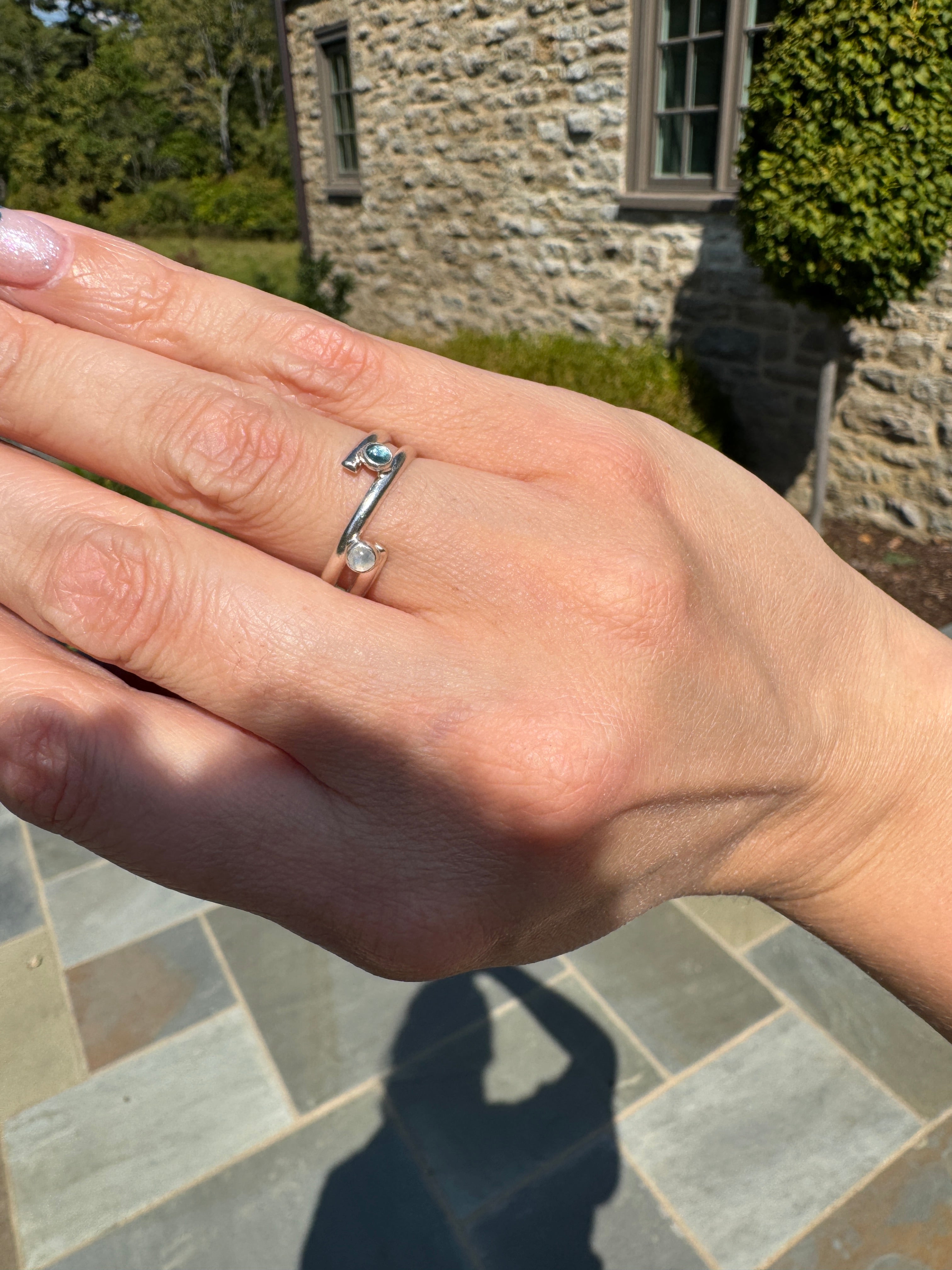 Rainbow Moonstone & Topaz Wrap Ring (Size 7)