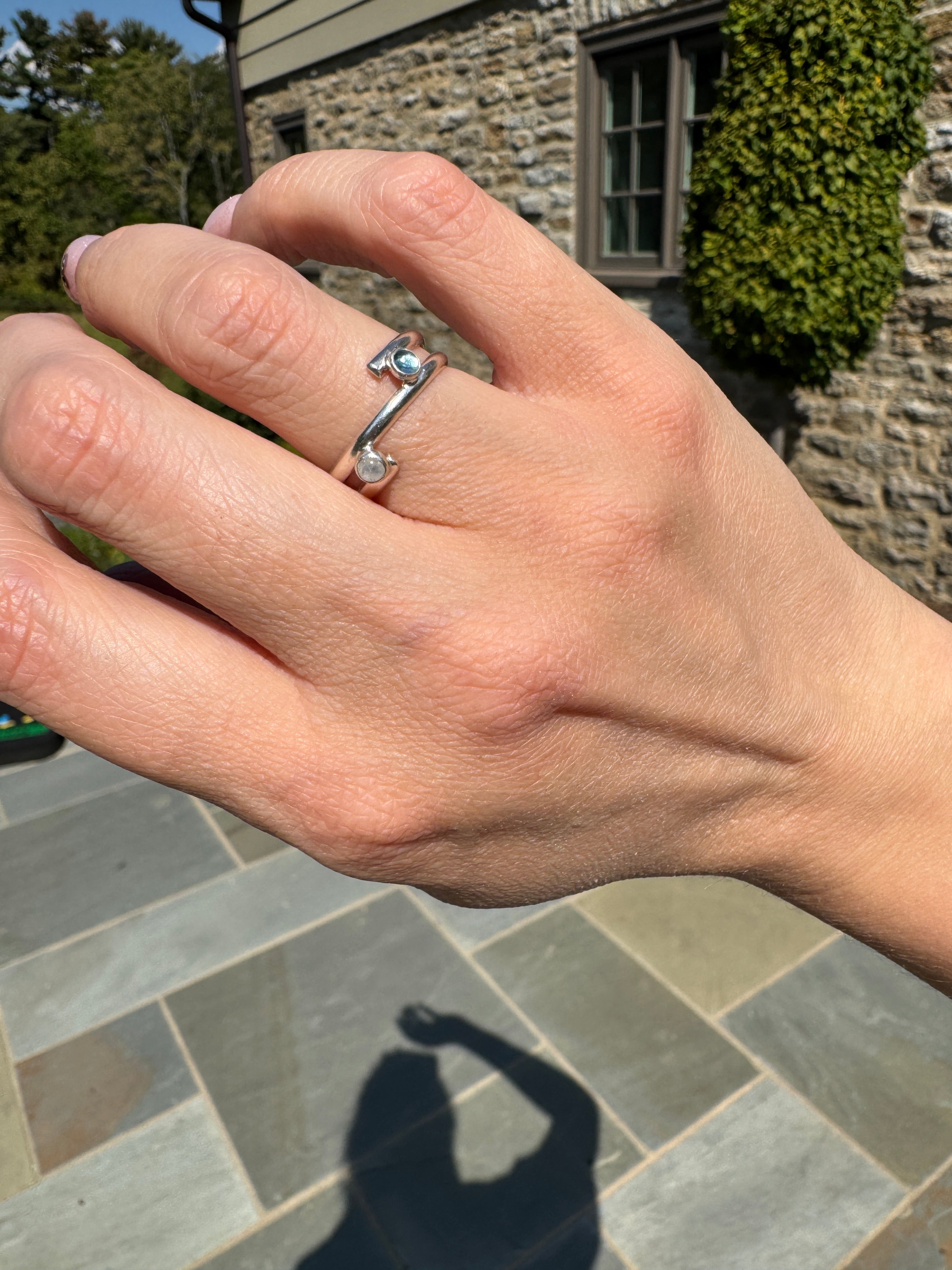Rainbow Moonstone & Topaz Wrap Ring (Size 7)