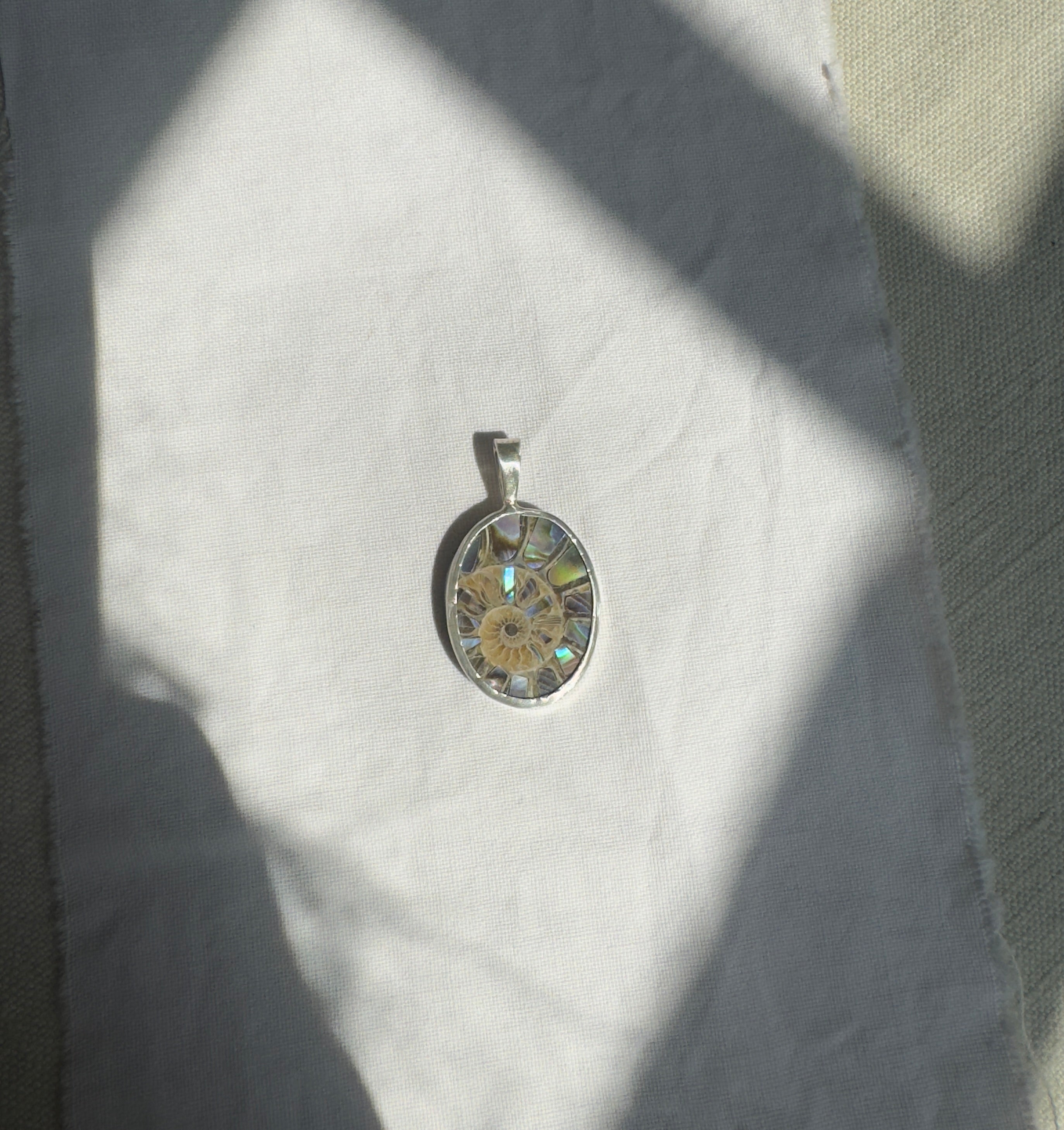 Ammonite Pendant with Abalone